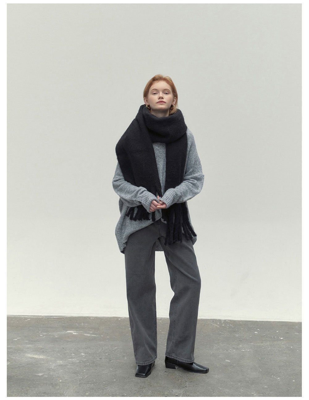 LENBEST Modeschal Ladies Winter (1-St) Solid mit Warm Colour Schal Quasten, Damenschal, Schwarz