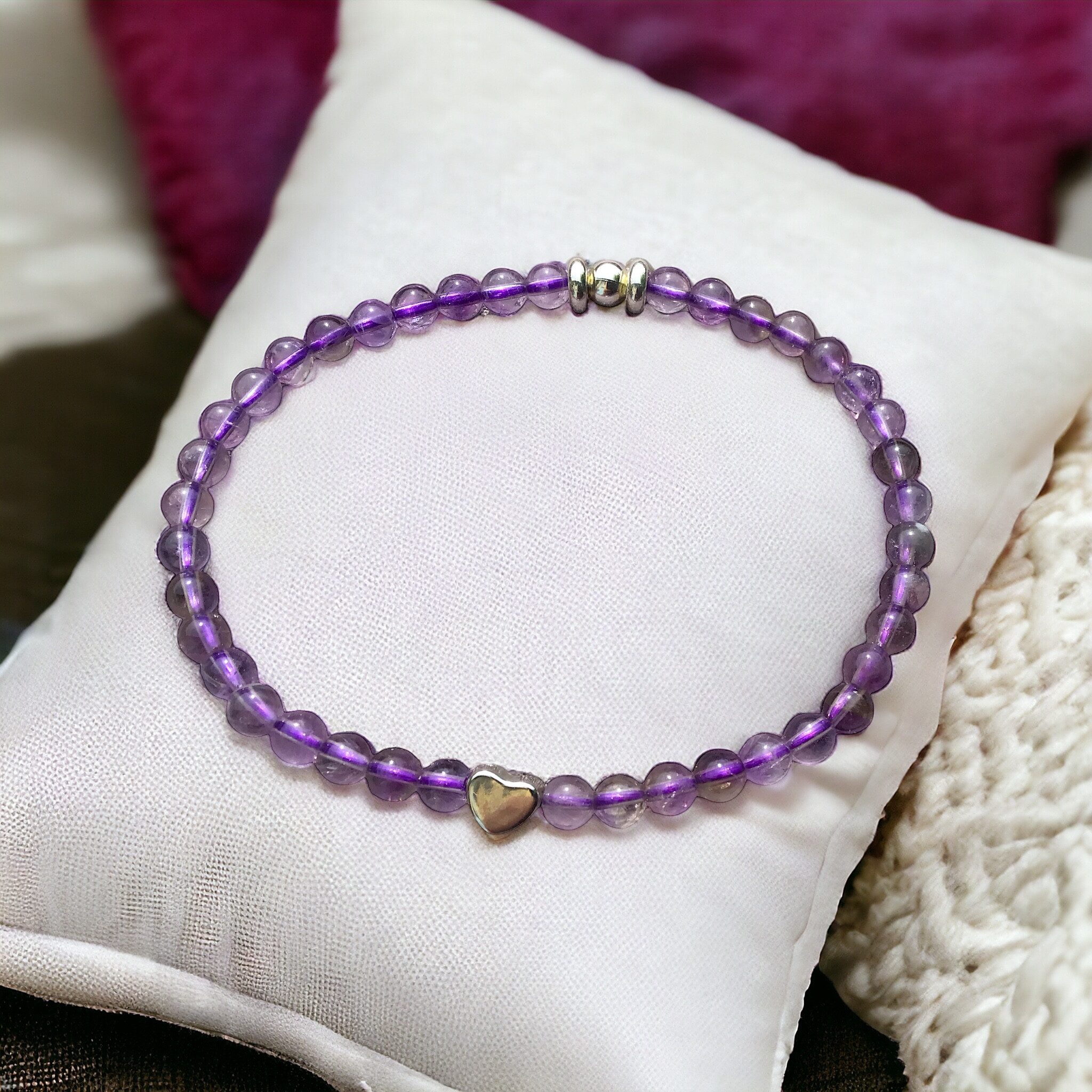 Steinfixx® Perlenarmband Elegantes Perlenarmband Amethyst mit 925 Silberperle (entzückendes, versilbertes Edelstahlherzchen, 1-tlg., AAA-Qualität), incl. Geschenkbox und Edelsteinkarte