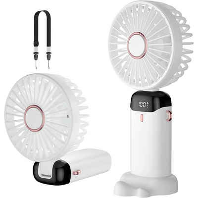 GelldG Handventilator Handventilator 4000mAh, Ventilator klein Handventilator mit Anzeigeschirm, USB Ventilator Mini tragbarer Tischventilator mit Akku, 5 Stufen (Weiß)