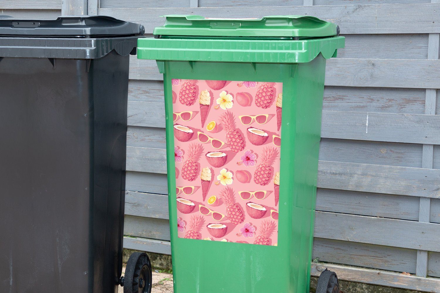 MuchoWow Rosa Abfalbehälter Sommer (1 St), Wandsticker Muster Mülltonne, Mülleimer-aufkleber, - Container, - - Sticker, Pastell