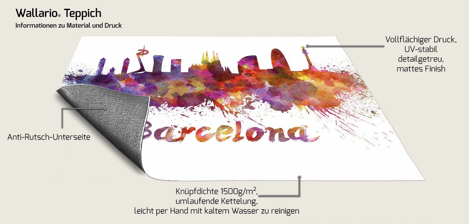 Wallario Teppich Städte als Aquarell - Skyline von Barcelona, rechteckig, rutschfest