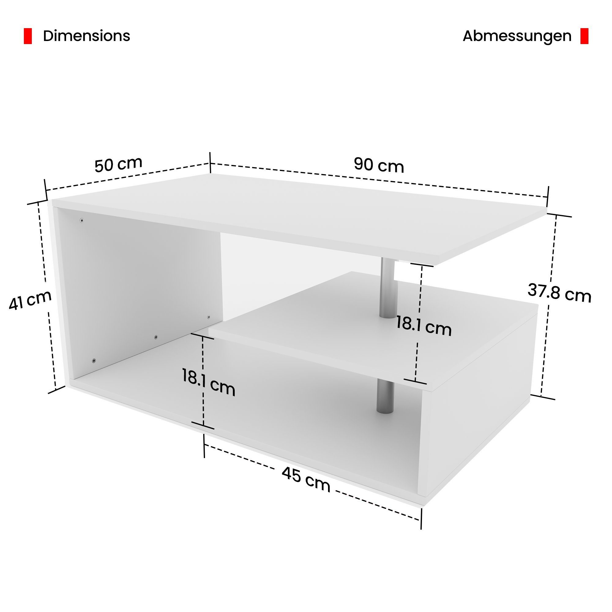 MIADOMODO Couchtisch Wohnzimmertisch Stauraum Weiß Kaffeetisch Niedrig Couchtisch Sofatisch mit