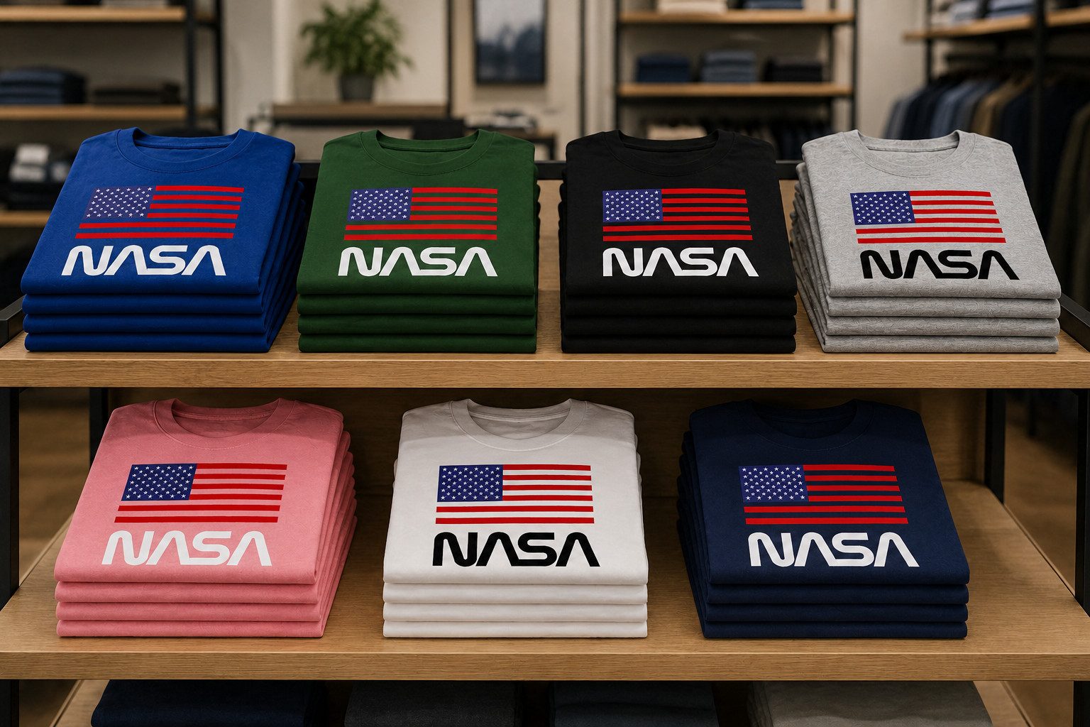 Blondie & Brownie T-Shirt NasaUSA Damen T Shirt NASA Flaggen Print Raumfahrt Motiv Shirt (Einzelstück, Einzelartikel) NasaUSA Damen Raumfahrt Flaggenprint