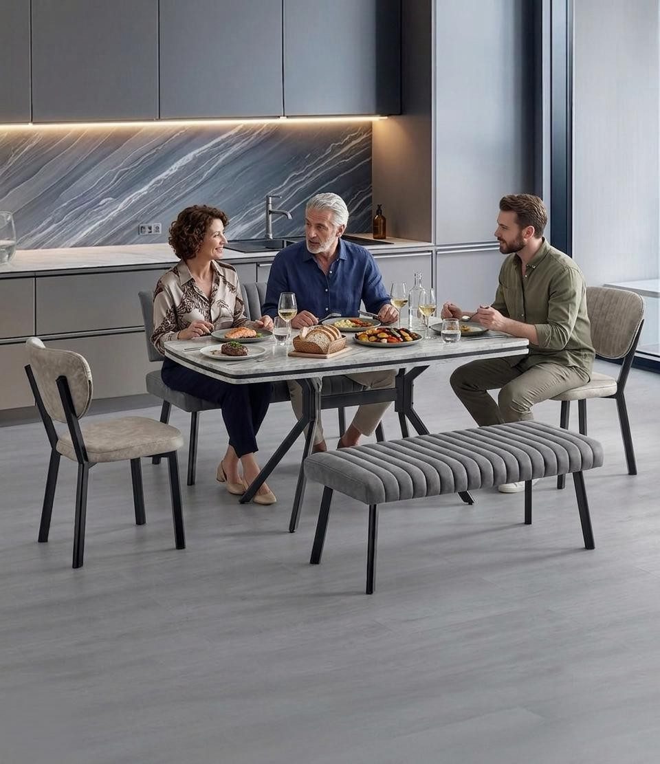 Xlmoebel Bank Moderne graue Sitzbank im minimalistischen Design für Esszimmer (Sitzbank), Made in Europa