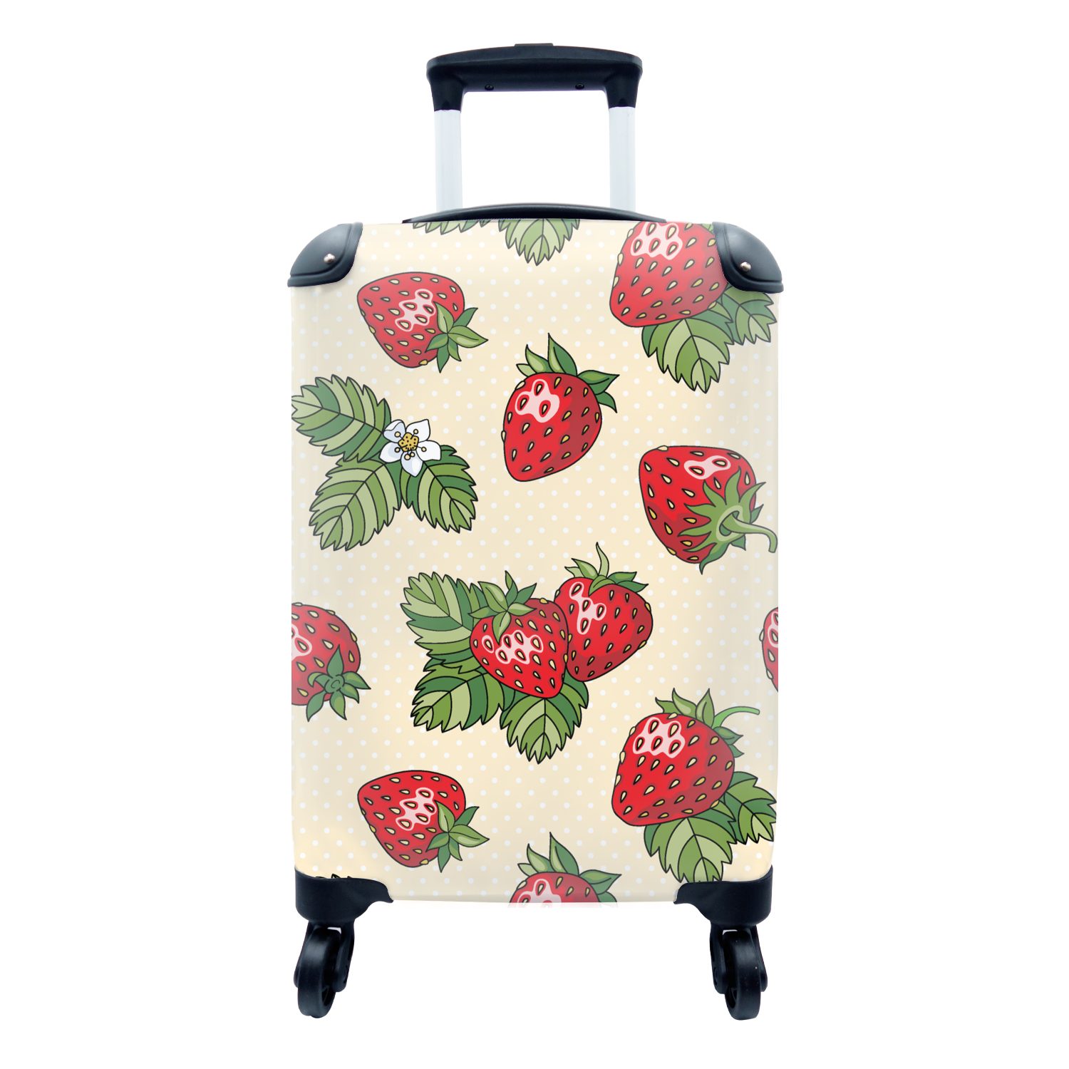 MuchoWow Handgepäckkoffer Erdbeeren - Obst - Muster, 4 Rollen, Reisetasche mit rollen, Handgepäck für Ferien, Trolley, Reisekoffer
