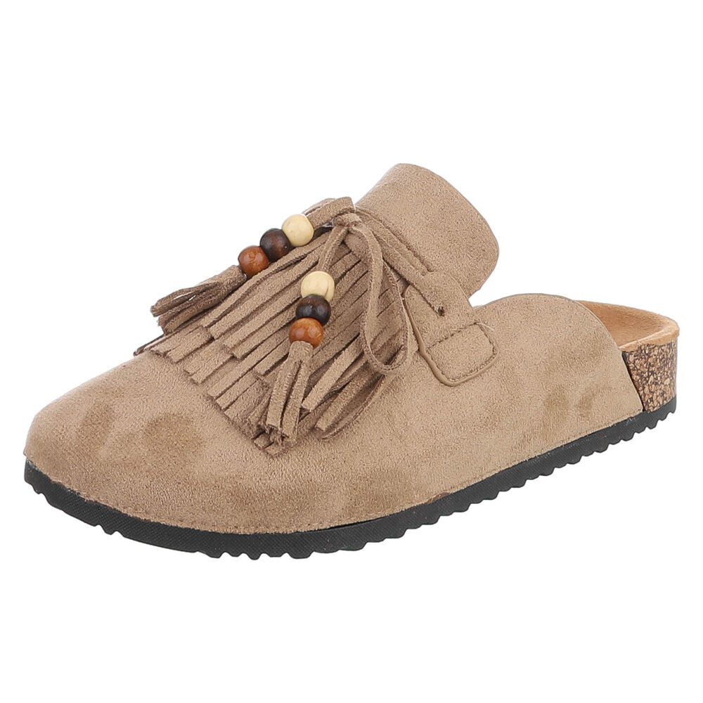 Damen Clog mit Fransen und Perlen, Schlupfschuh Pantolette