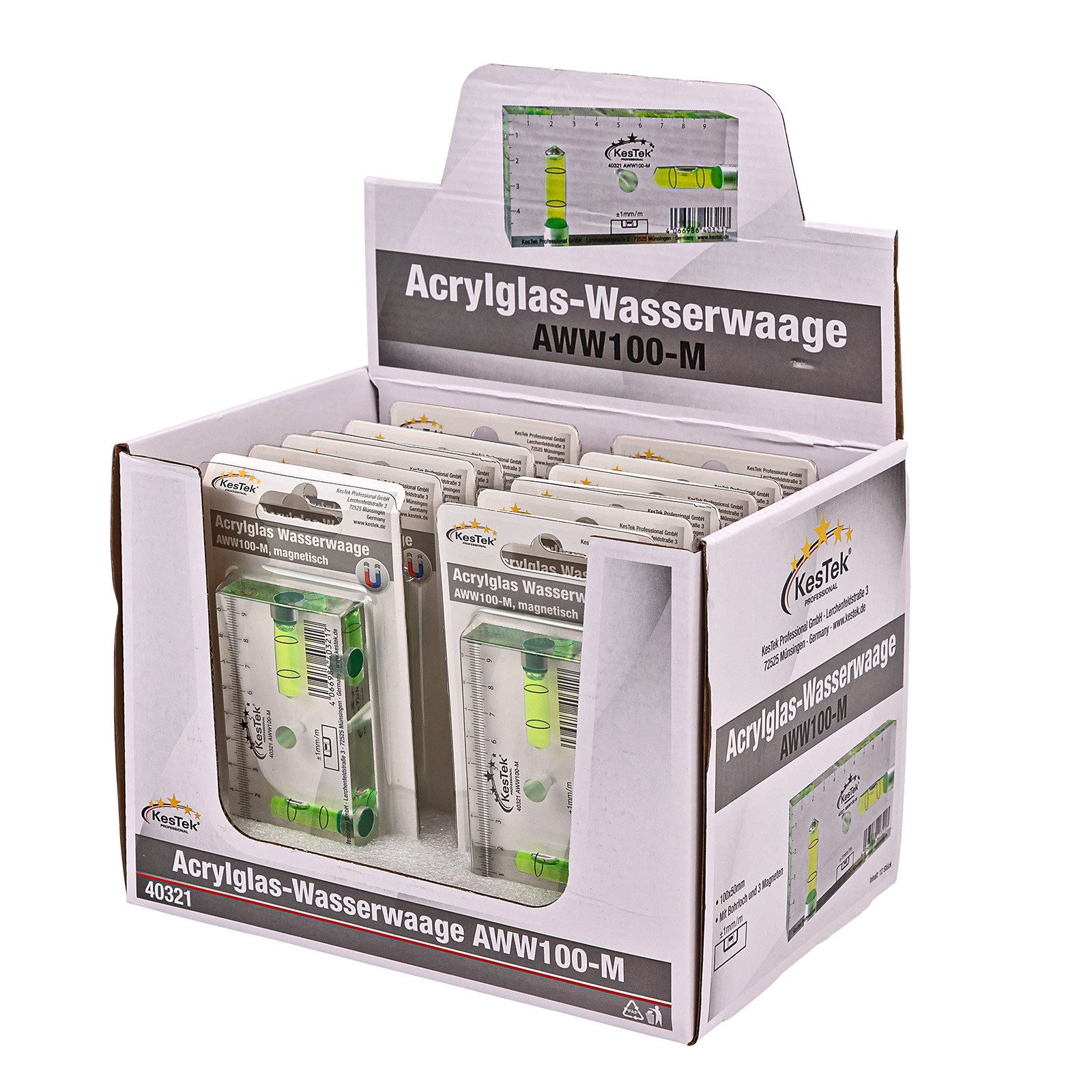 KesTek Wasserwaage Acrylglas Wasserwaage AWW100-M Display