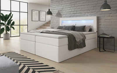 Luxusbetten24 Boxspringbett Reposito, mit LED-Beleuchtung, USB-Anschluss und Stauraum