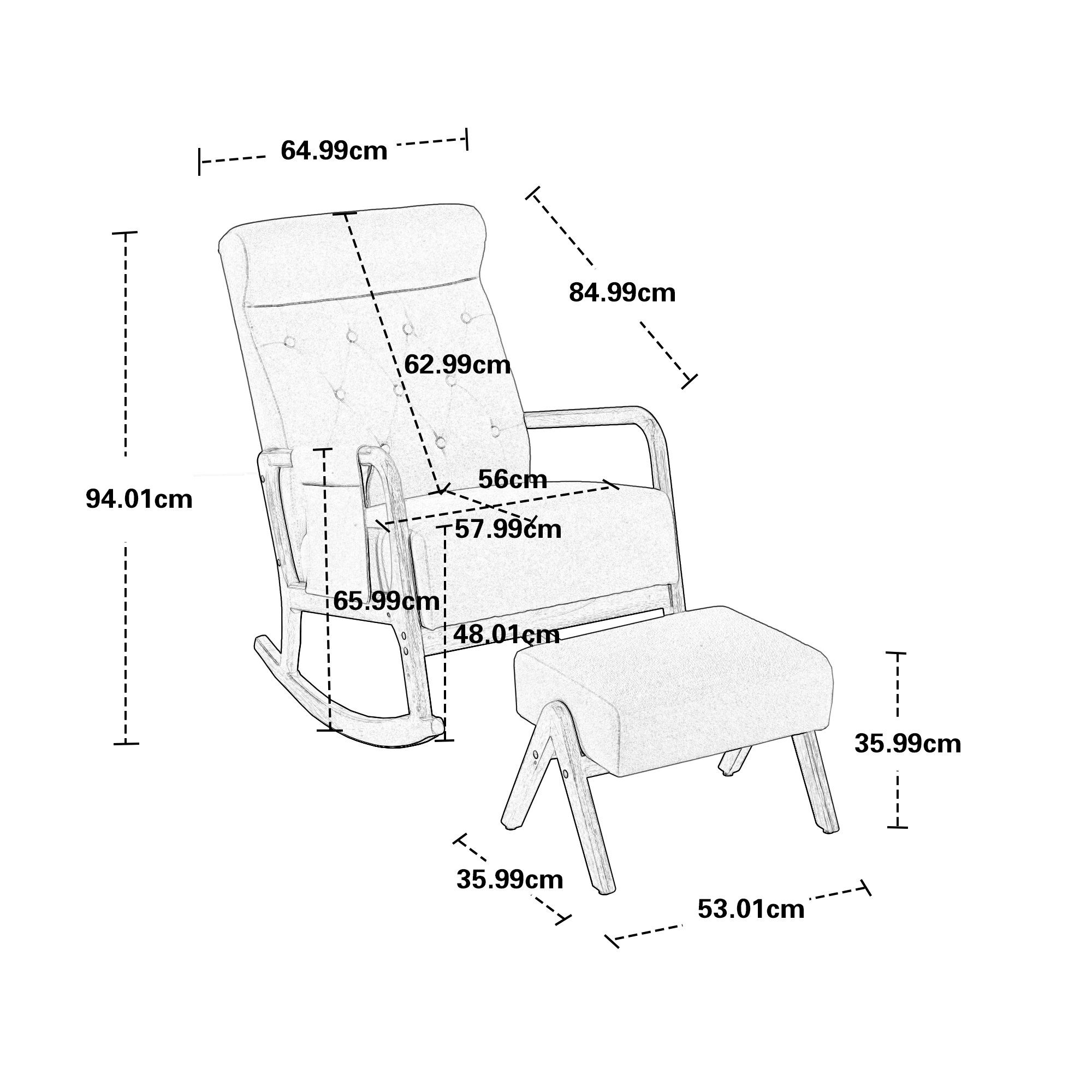 Kissen Relaxsessel Relaxstuhl, mit Seitentaschen, und OKWISH Rückenlehne integriertes Kaffee Schaukelstuhl Hocker), (Leinen, Design Mit Schaukelsessel,
