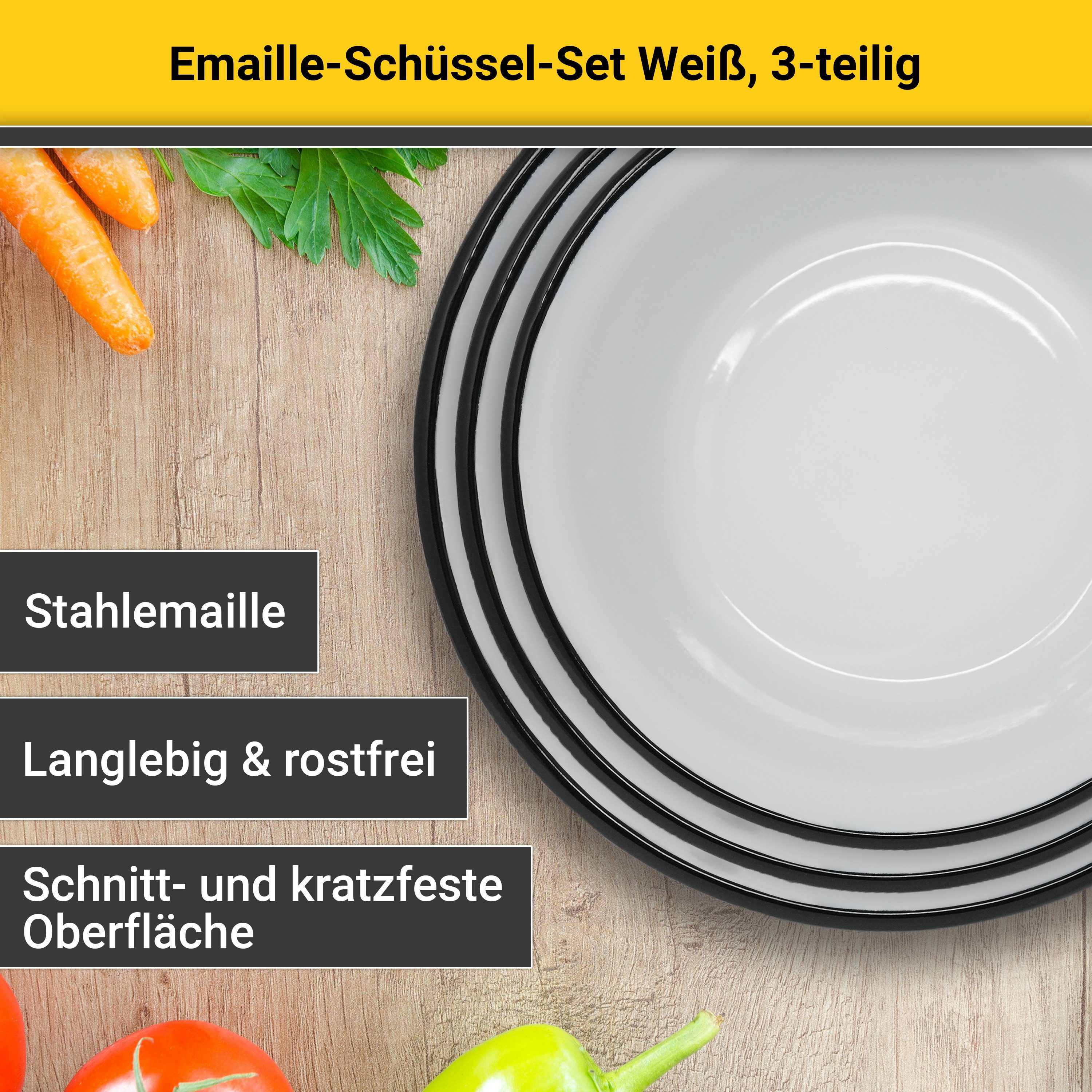 Krüger Schüssel, Emaille, (Set, 3-tlg), 20, 24 und 28 cm
