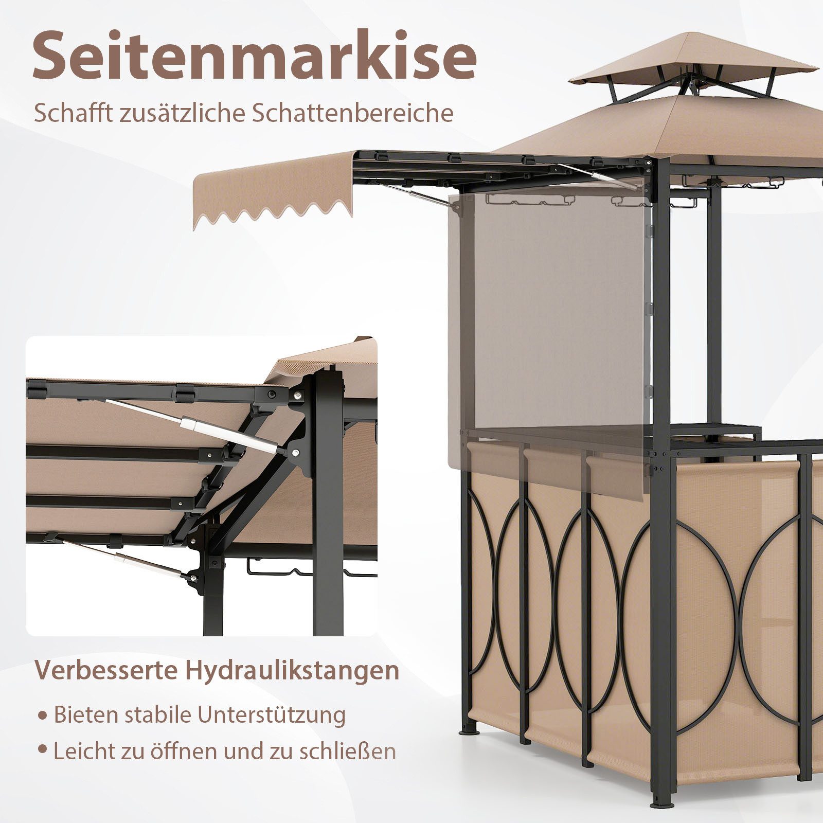 COSTWAY Grillpavillon, 3-teiliges Bar-Set, Gartenpavillon mit 2 Barhockern