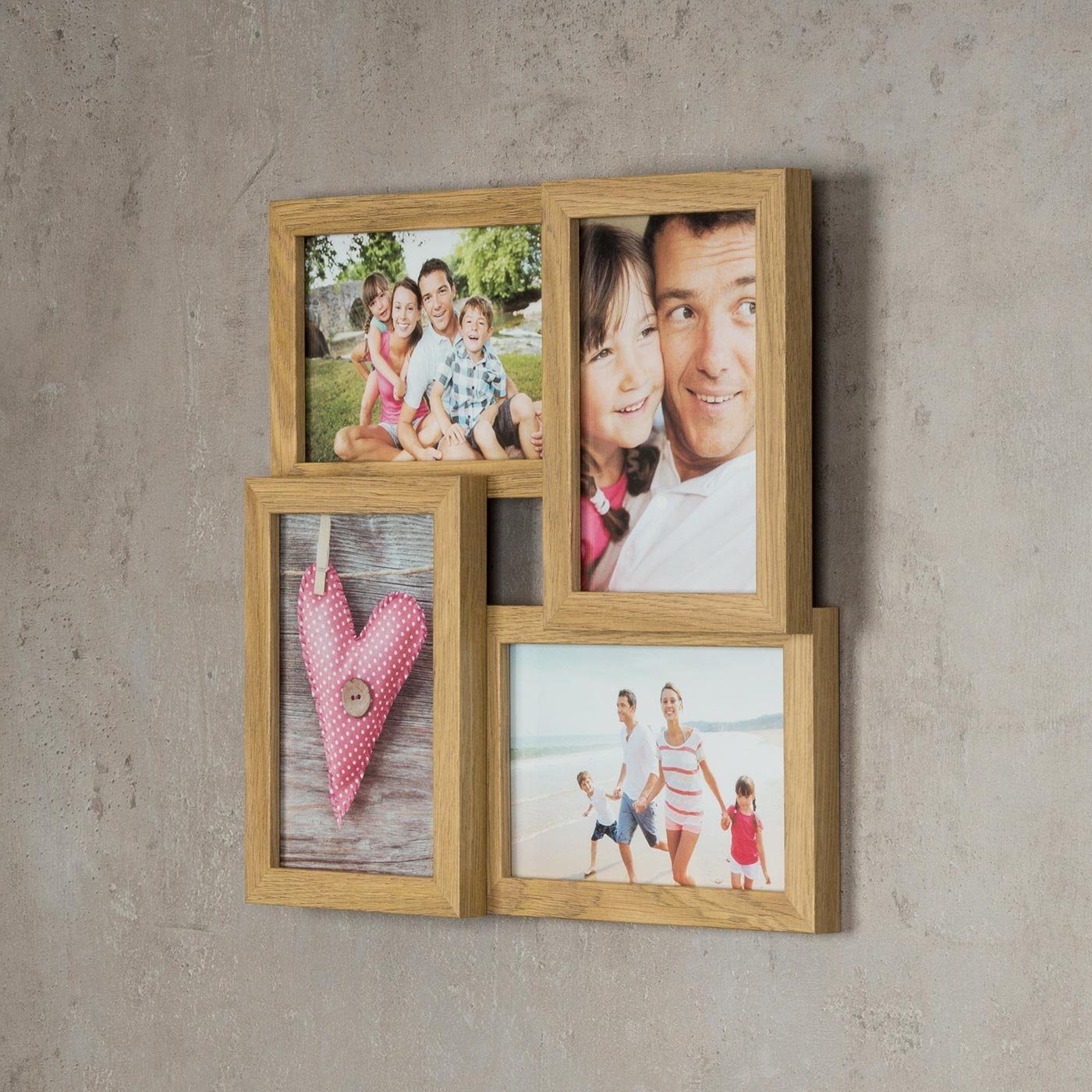Levandeo® Bilderrahmen Collage, levandeo Bilderrahmen Collage 28x28cm 4 Fotos 10x15 Eiche MDF Holz