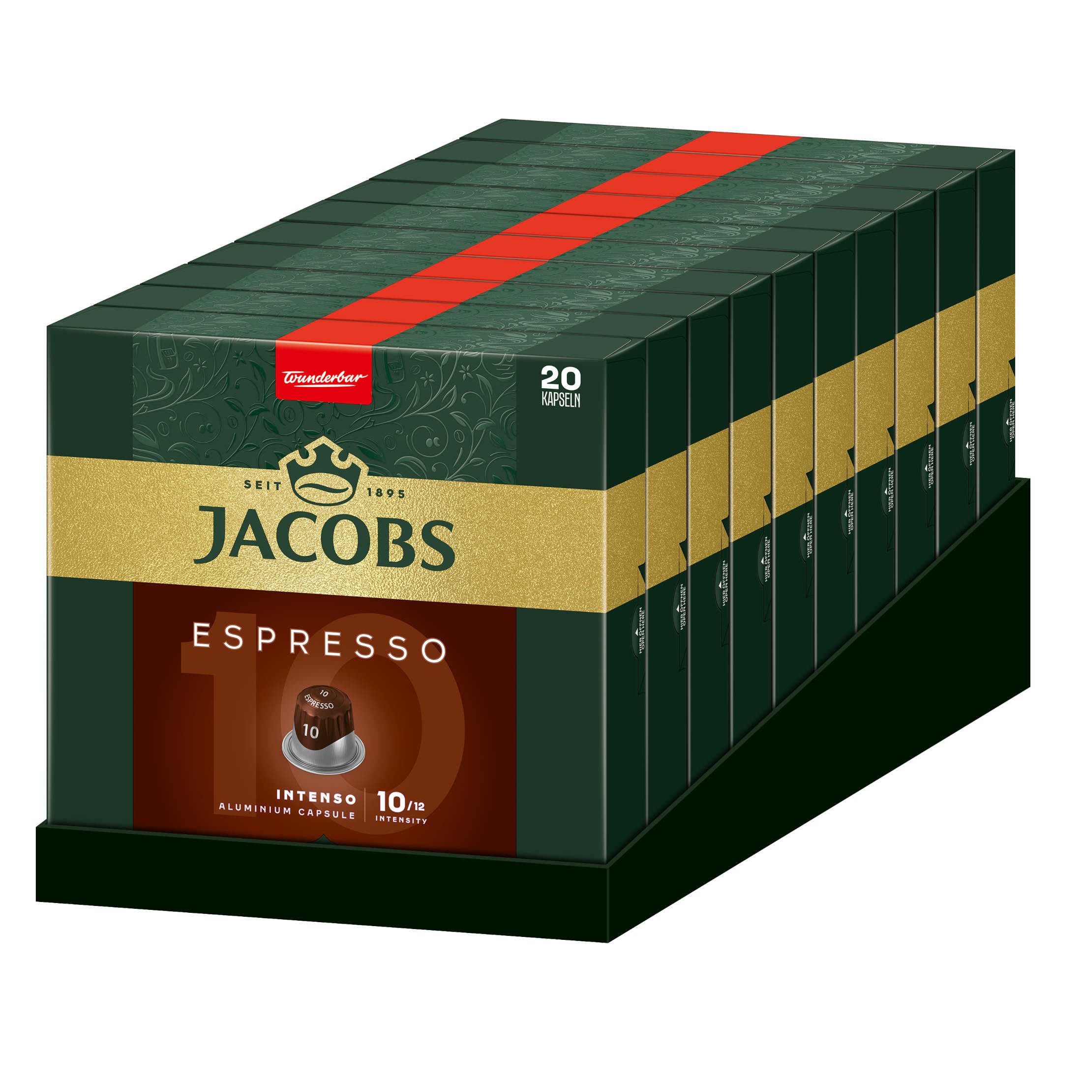 JACOBS Kaffee Espresso 10 Intenso 200 Nespresso®* kompatible Kaffeekapseln, (Packung, 10er Pack)