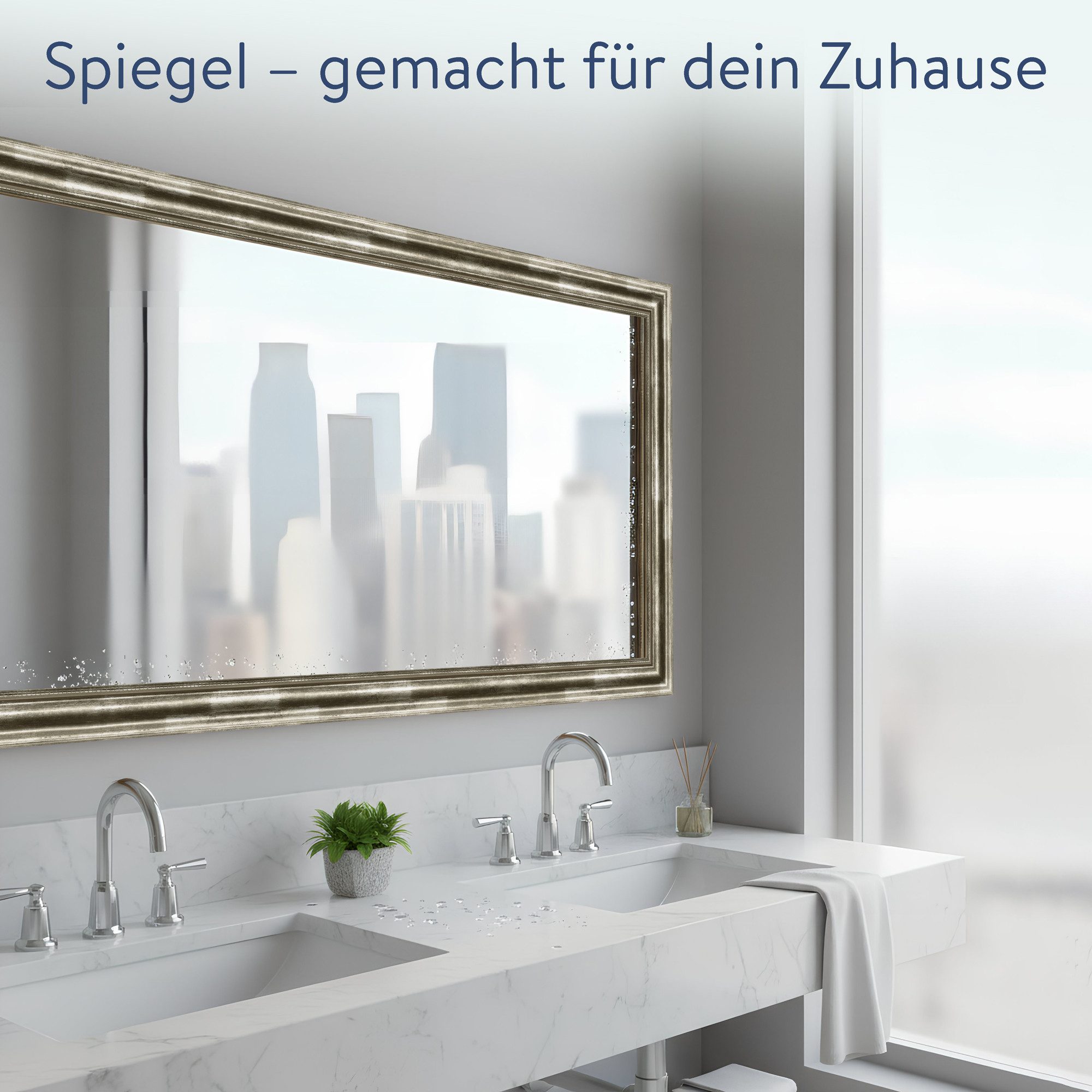 WANDStyle Wandspiegel H550, Vintage Spiegel Silber 80x110 cm, großer Wandspiegel Silber 80x110