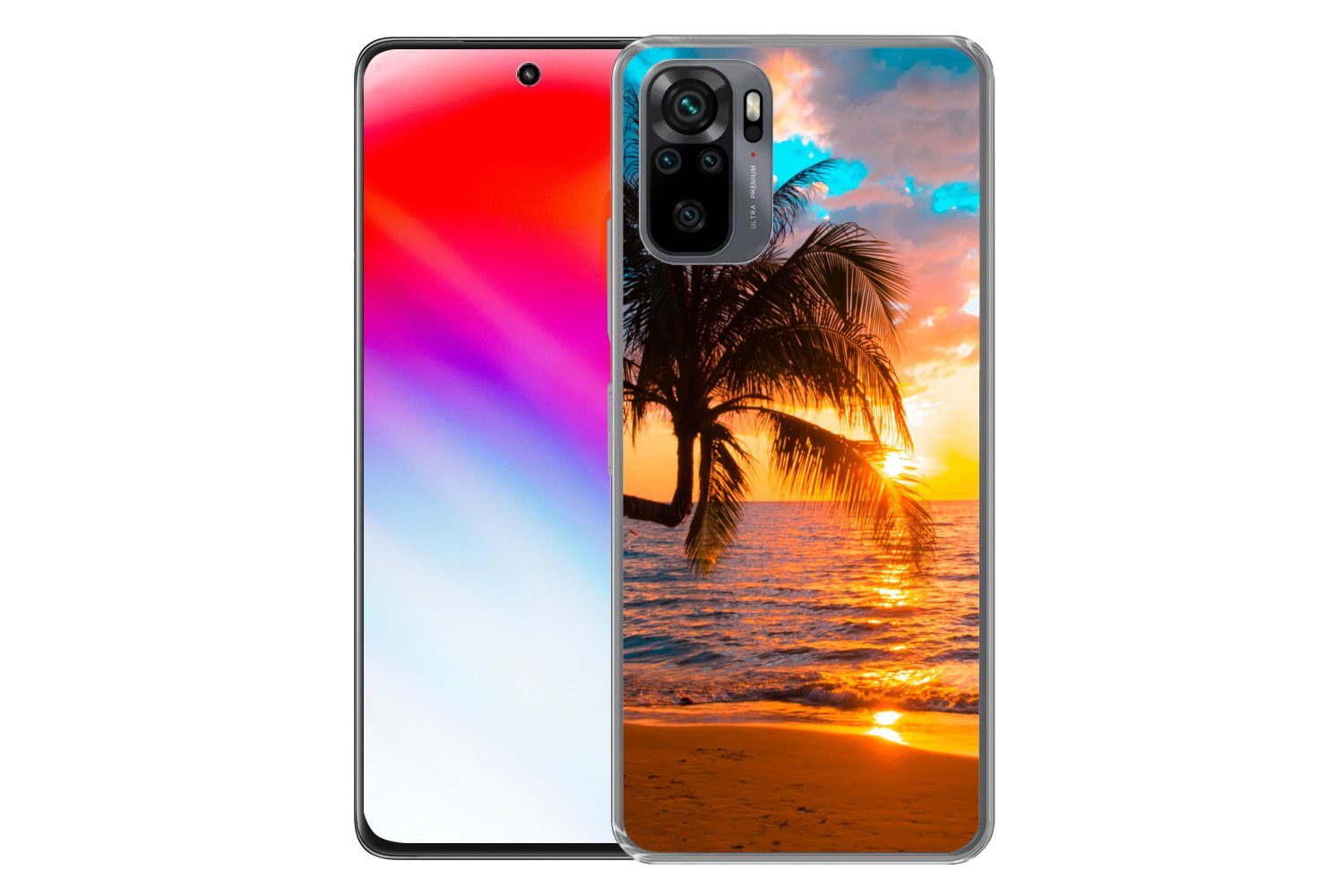 MuchoWow Handyhülle für Xiaomi Redmi Note 10S Palme - Sonnenuntergang - Horizont - Strand, Phone Case, Silikon, Schutzhülle Dünn