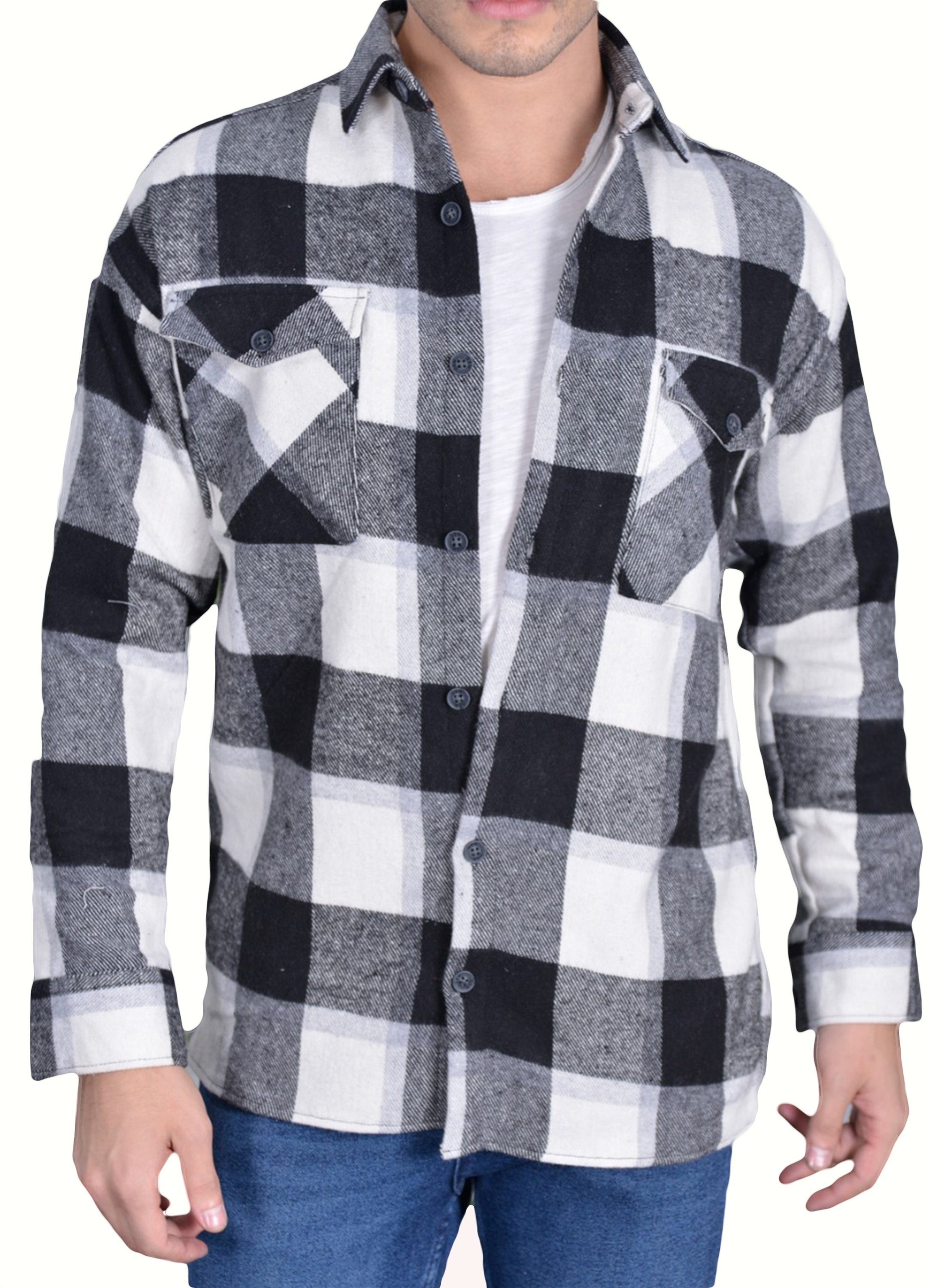 Megaman Jeans Flanellhemd Herren Holzfällerhemd Flanellhemd Kariert Freizeithemd Jacke Regular, Langarm, Kentkragen