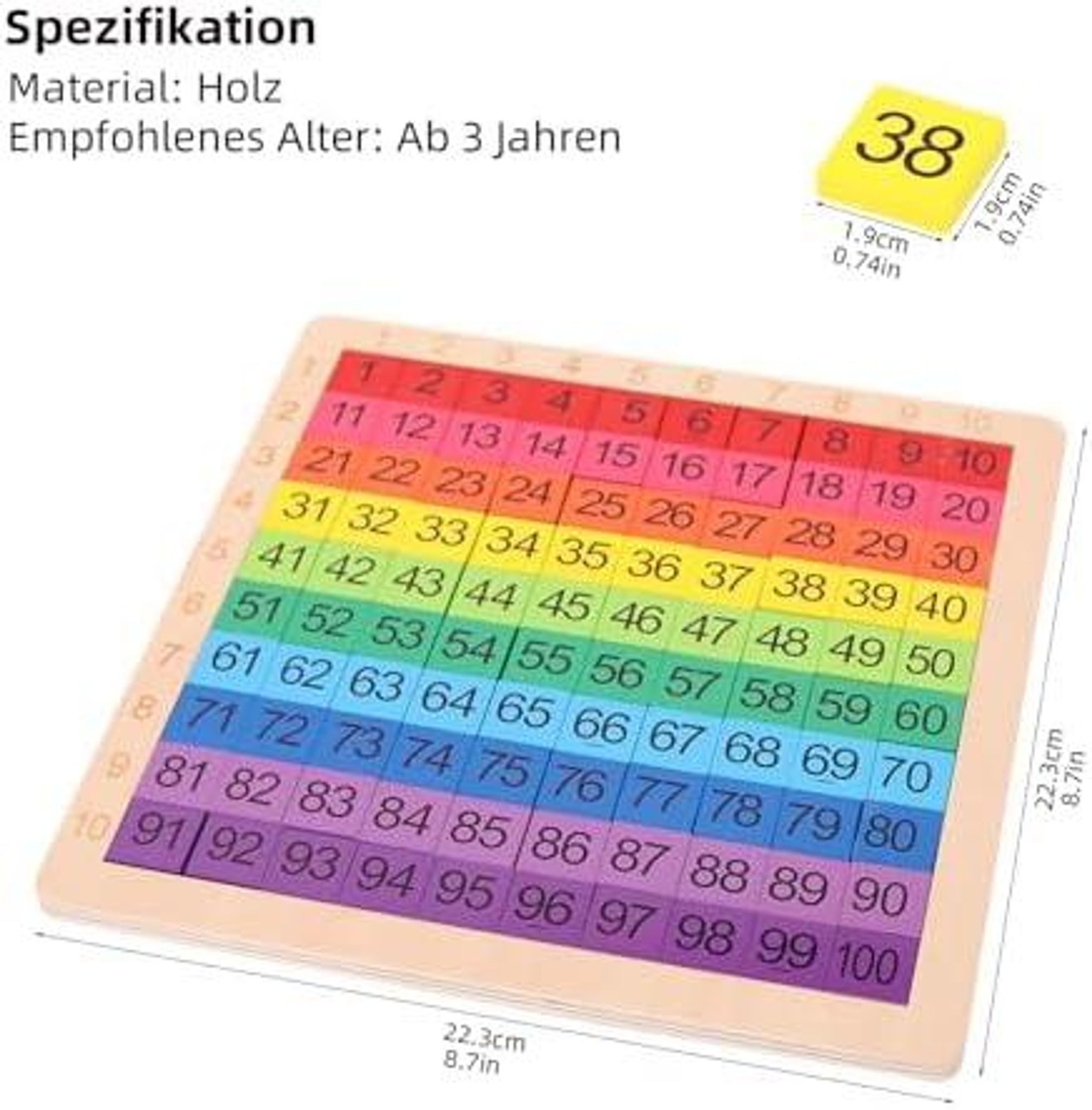 FELIXLEO Rechenschieber Montessori Mathe Spielzeug Hunderterbrett aus Holz Zahlen 1 bis 100, (1-tlg)
