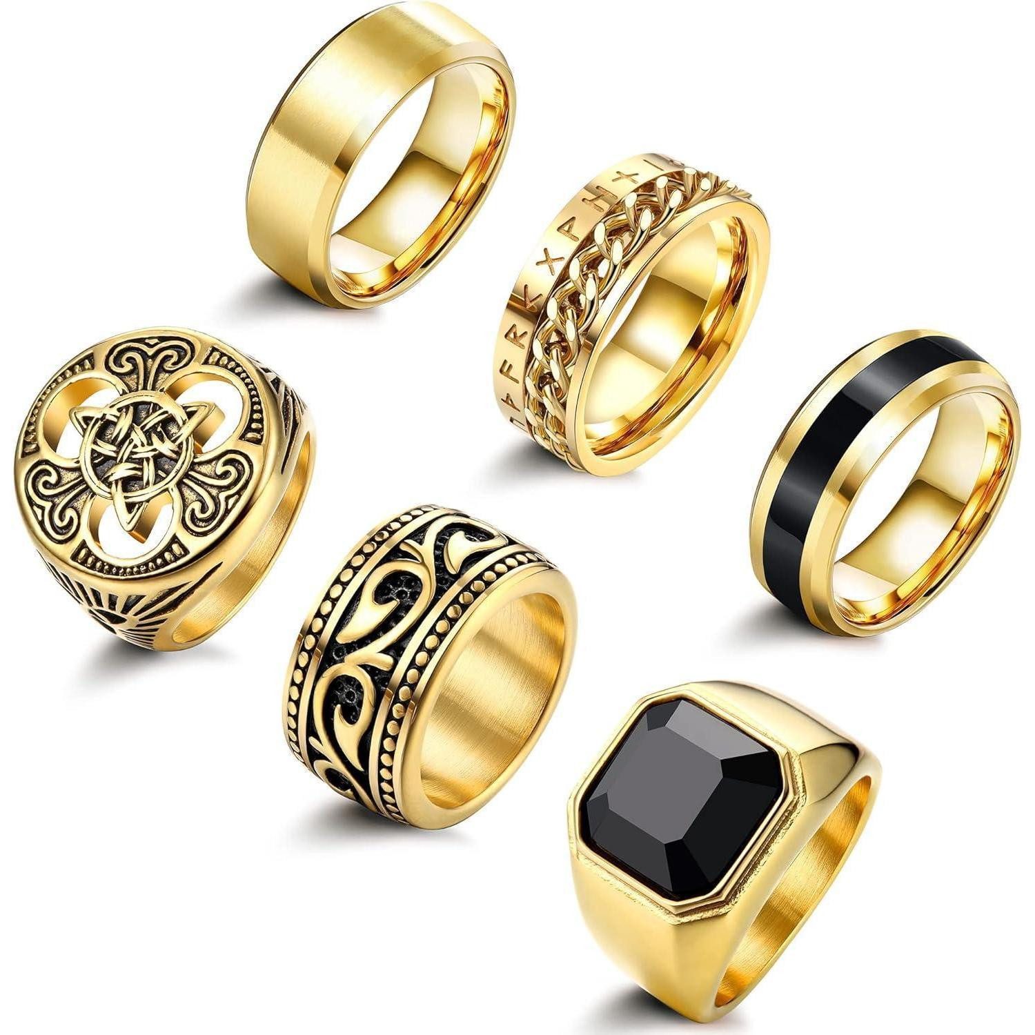LuxusKollektion Ring-Set Ringe Edelstahl Herren keltische Knoten Biker Gothic Gold 69 (22.0)