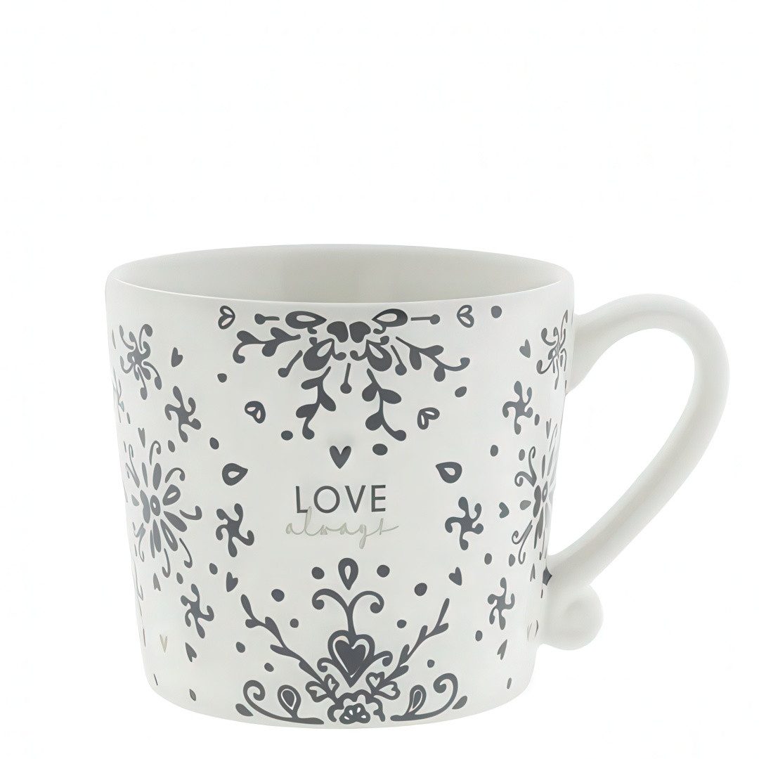 Bastion Collections Tasse Schwarzes Herz, Keramik, Spülmaschinengeeignet, Weiß, Ranken, H: 7.5cm