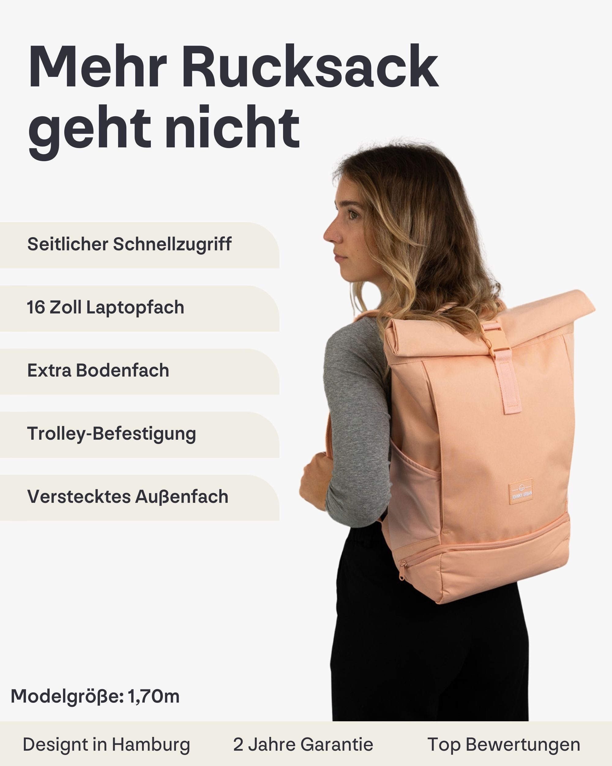 Johnny Urban Cityrucksack Allen Medium Rolltop mit Laptopfach (1-tlg), Wasserabweisend
