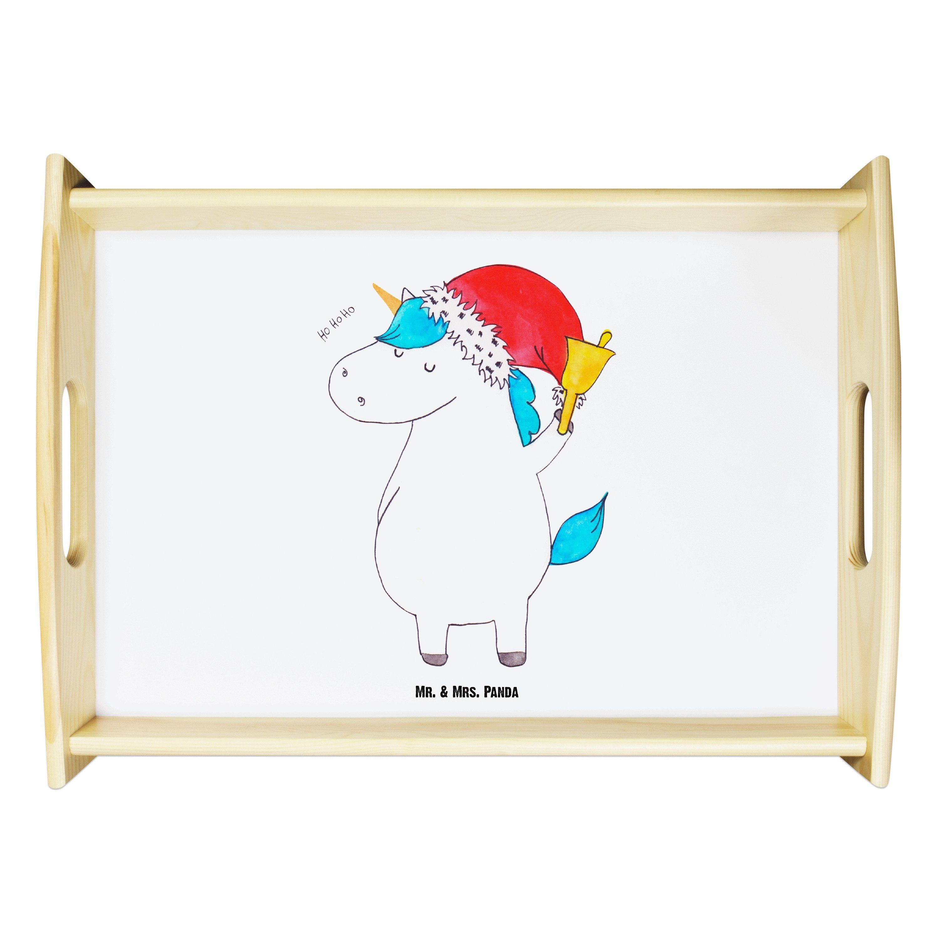 Mr. & Mrs. Panda Tablett Einhorn Weihnachtsmann - Weiß - Geschenk, Einhörner, Unicorn, Frühstü, Echtholz lasiert, (1-tlg)