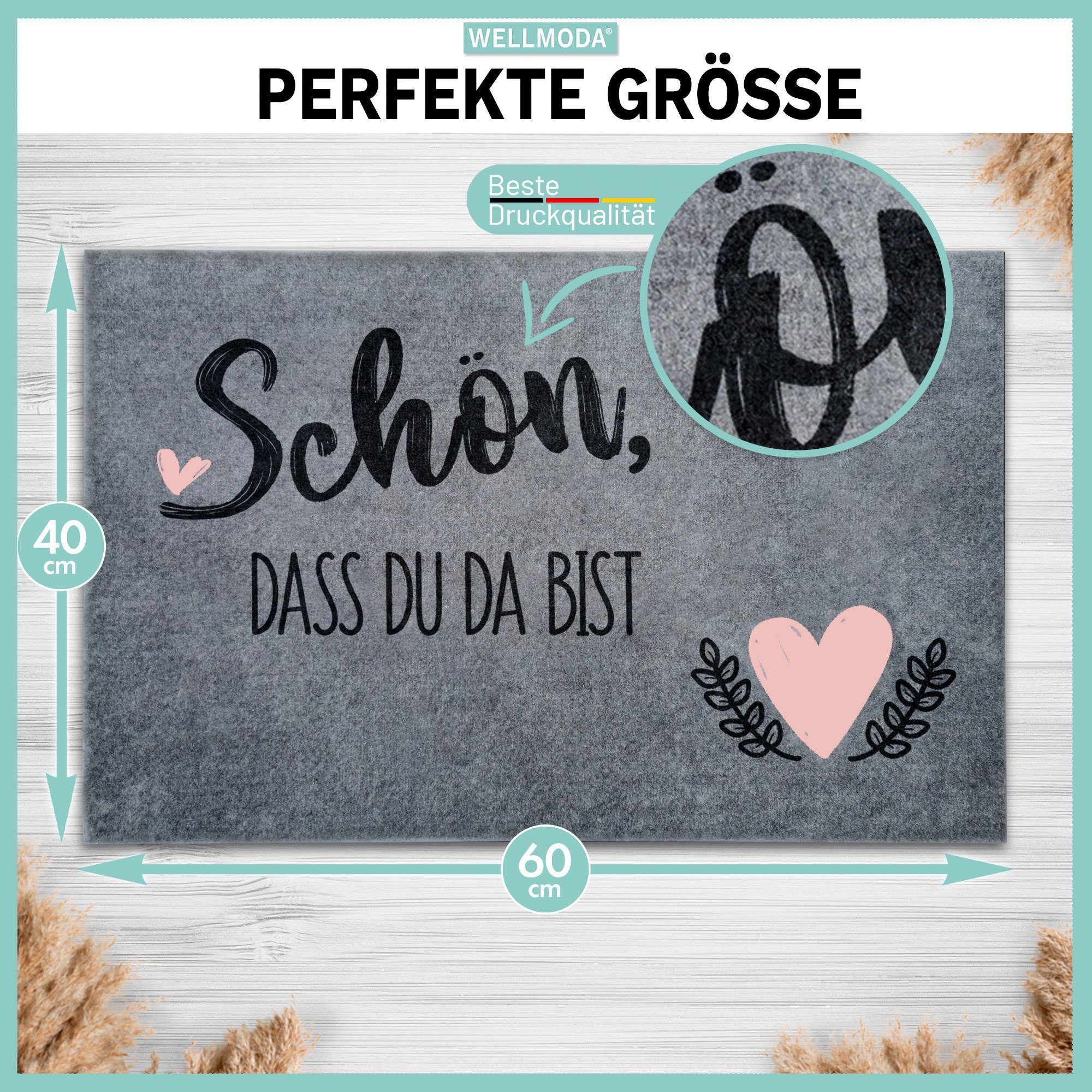 WELLMODA Fußmatte "Schön, dass du da bist" I Beliebt, rutschfest, waschbar, Rechteckig, Höhe: 6 mm, I Für deinen Hauseingang