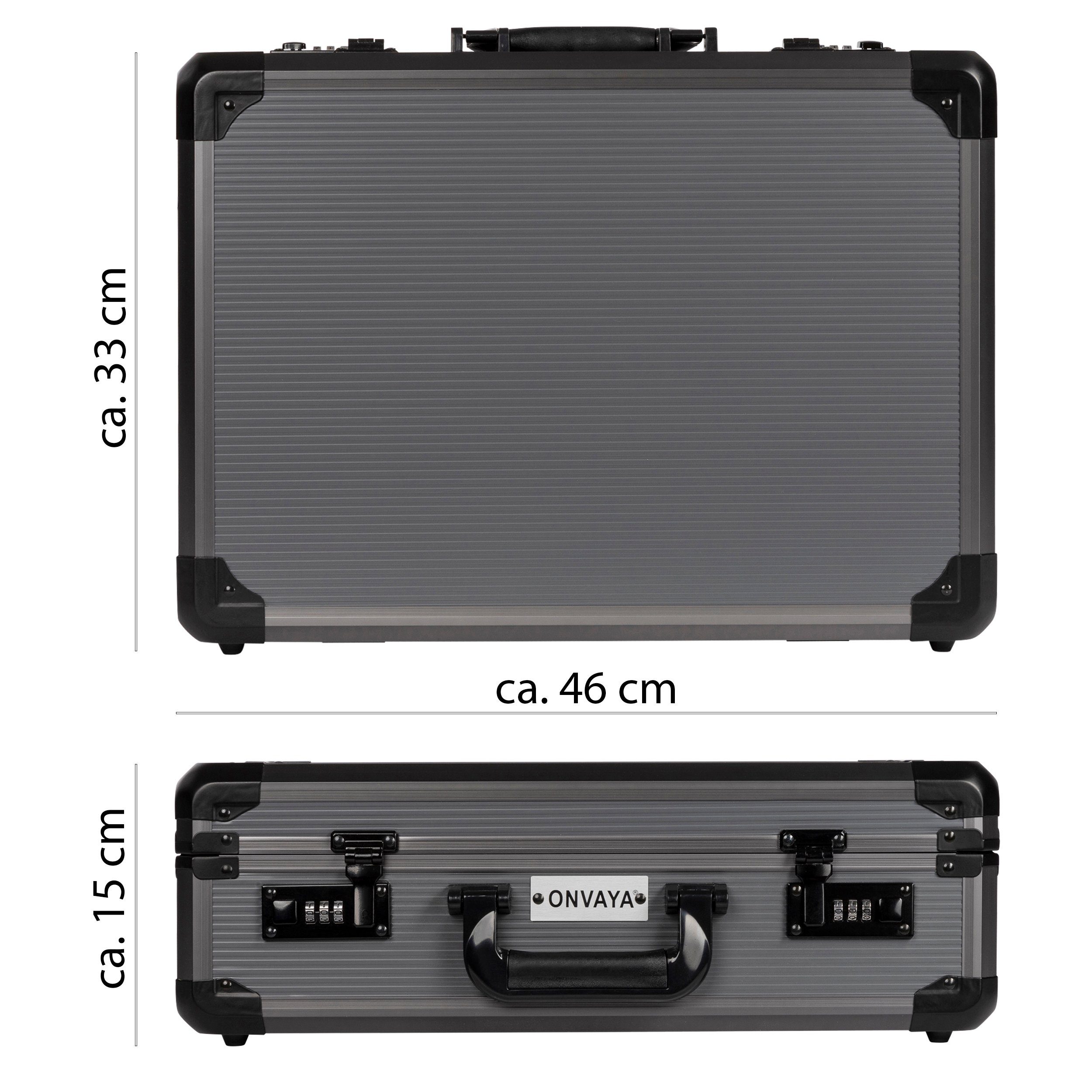 ONVAYA Koffer Alukoffer mit Zahlenschloss, schwarz Aluminium aus Schaumstoff Aktenkoffer mit