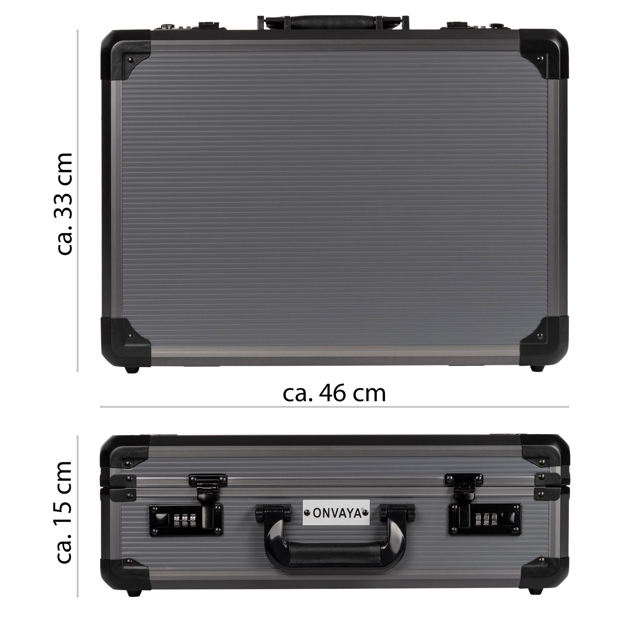 Aluminium Schaumstoff Aktenkoffer schwarz Koffer ONVAYA aus Zahlenschloss, mit mit Alukoffer