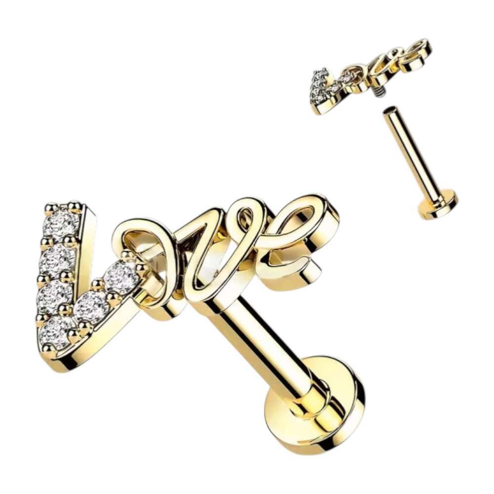 Taffstyle Piercing-Set Helix Tragus Ohr Knorpel Piercing Stecker Kristall Love Schriftzug (Ohrpiercing Cartilage Knorpel Tragus Helix Rook Daith Conch Orbital Snug Ohrring Piercing)