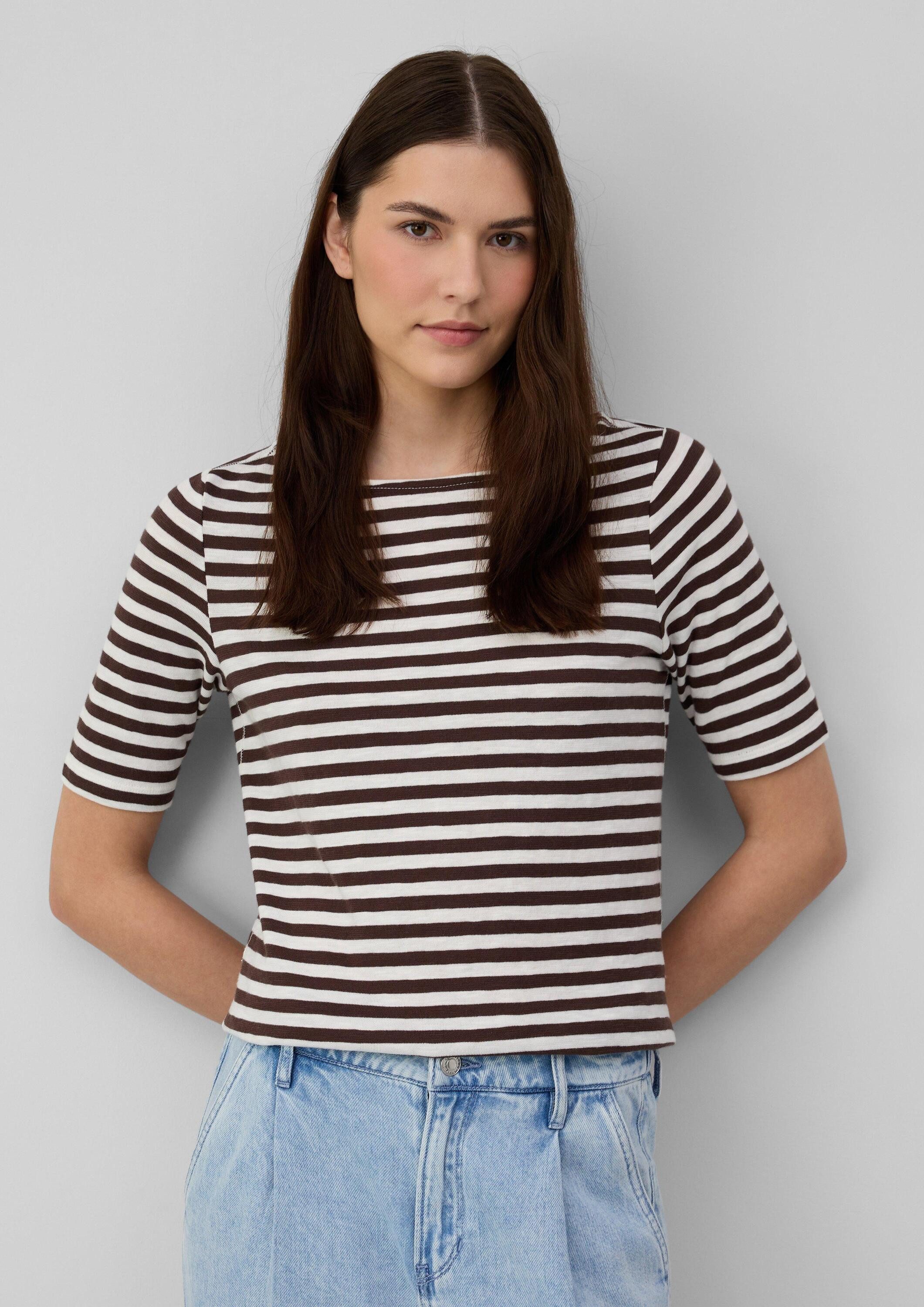 s.Oliver Kurzarmshirt T-Shirt Gestreiftes T-Shirt im Slim Fit mit Flammgarn günstig online kaufen