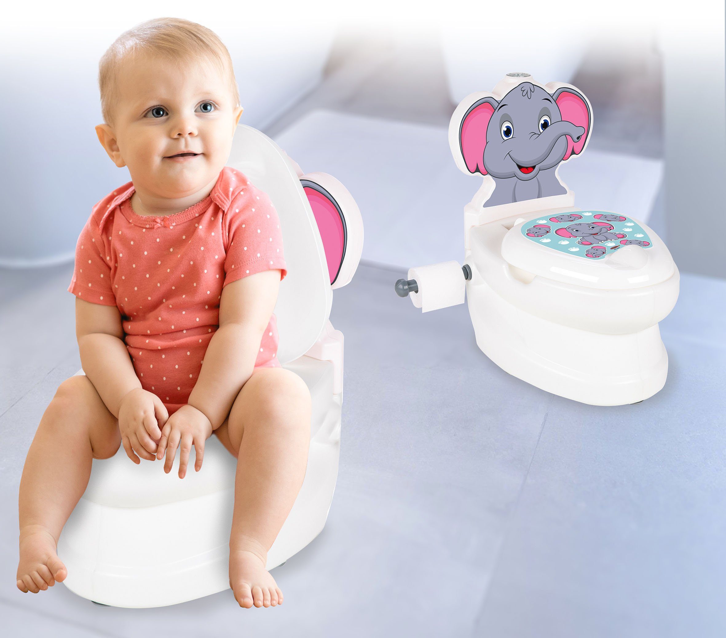 Toilettentrainer Toilette, kleine mit Meine Jamara Toilettenpapierhalter und Spülsound Elefant,