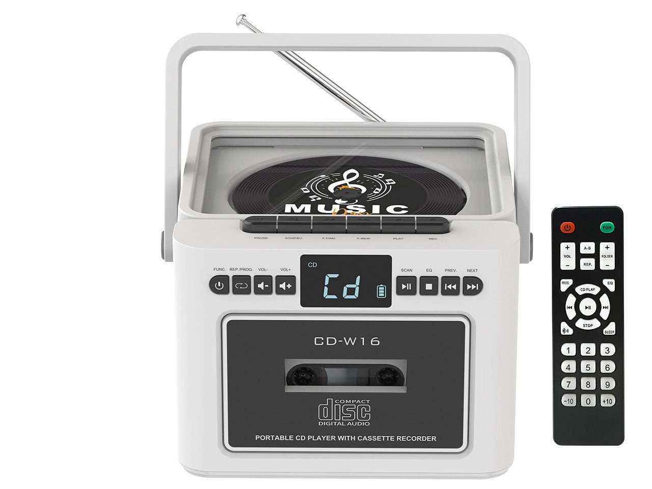 Greadio W16 Tragbarer CD-Player Kassettenrekorder mit Bluetooth 5.1 FM Radio tragbarer CD-Player (Bluetooth)