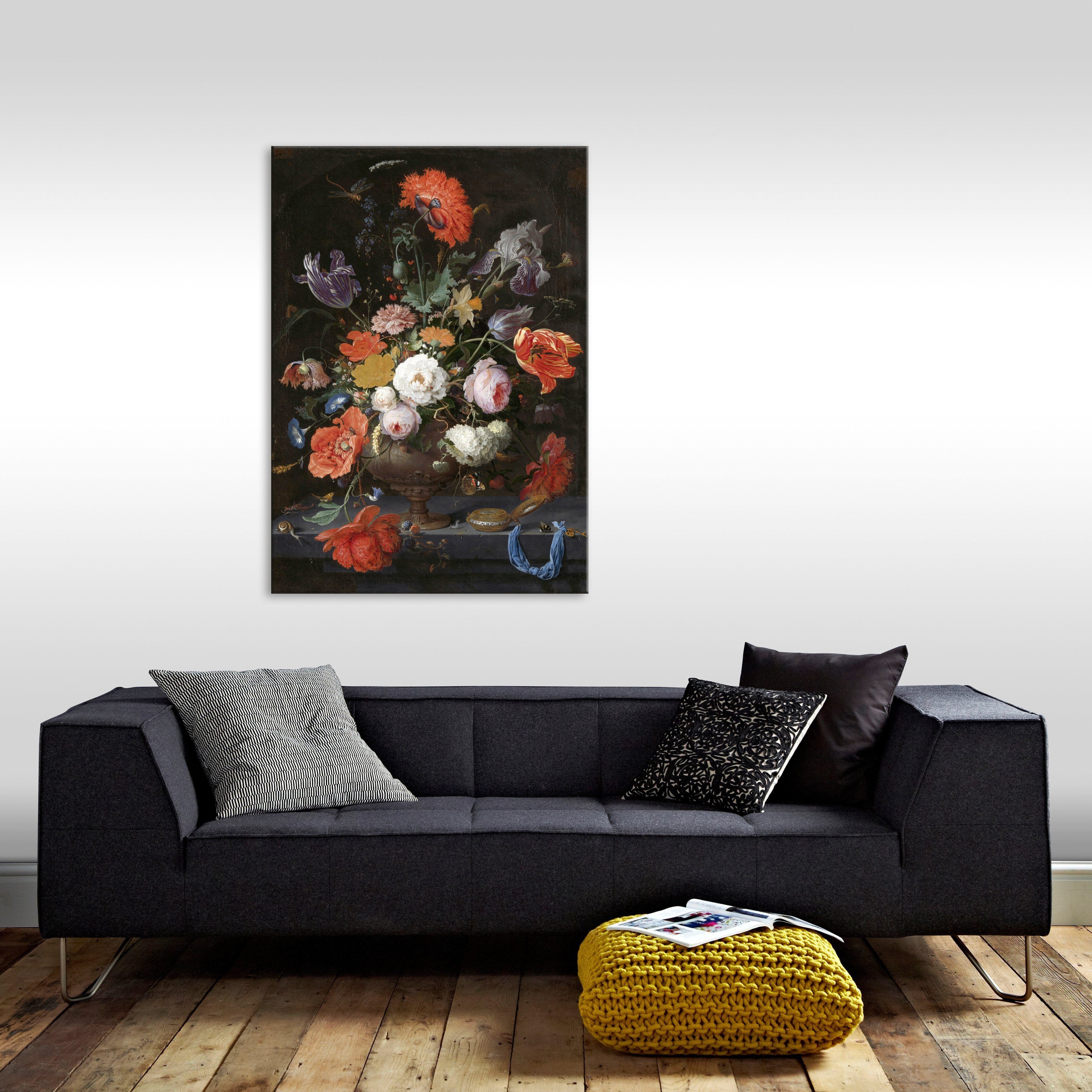 Art for the home Leinwandbild Rijksmuseum, Albert Mignon, Art, Blumen, Stillleben Blumen Uhr 100 x 70 cm