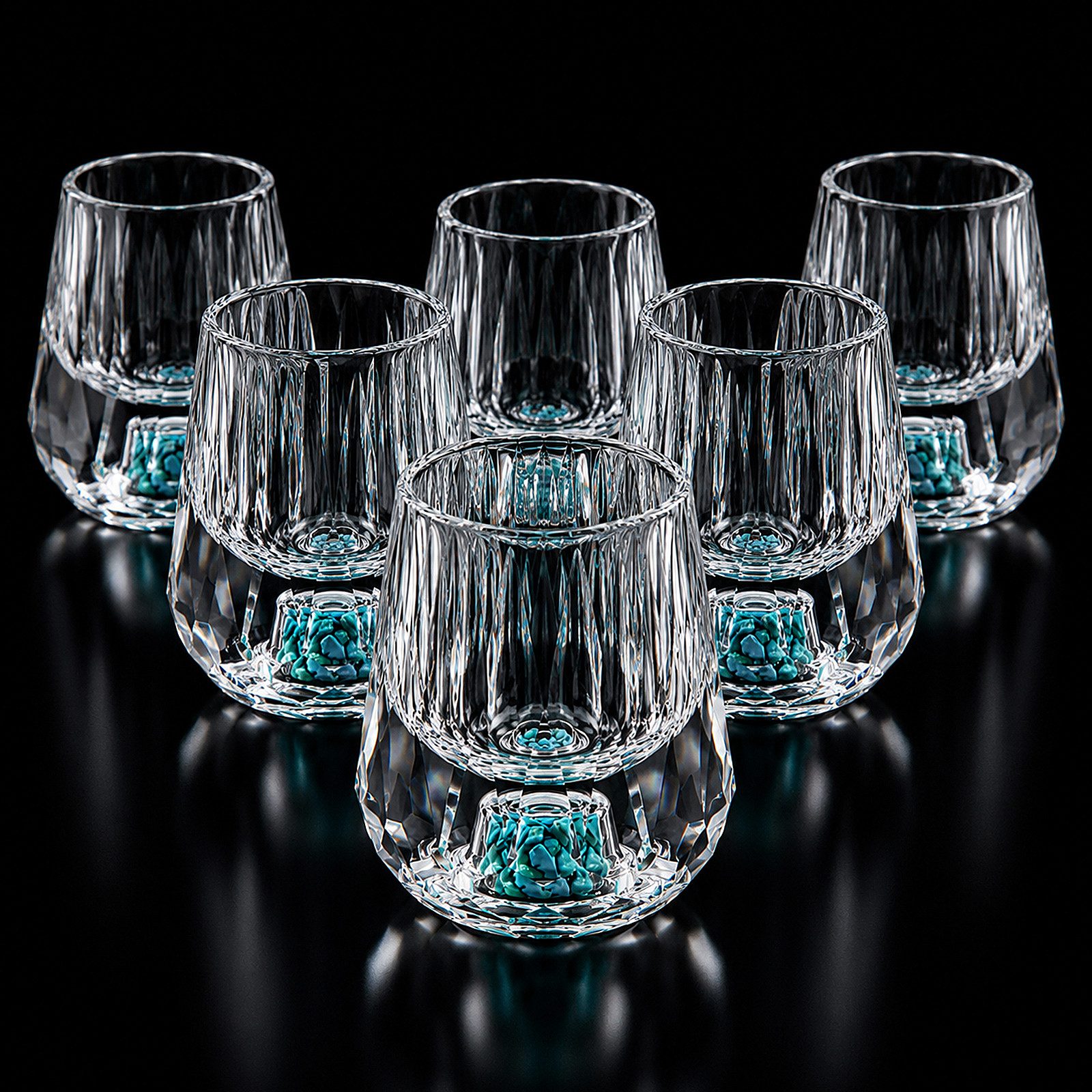 BlingBin Schnapsglas Diamant-Schnapsgläser, 15ml Kristallgläser mit Türkis Naturstein, 6-tlg., Kristall, Elegantes Shotgläser mit Schwerem Boden für Wodka, Tequila, Whiskey