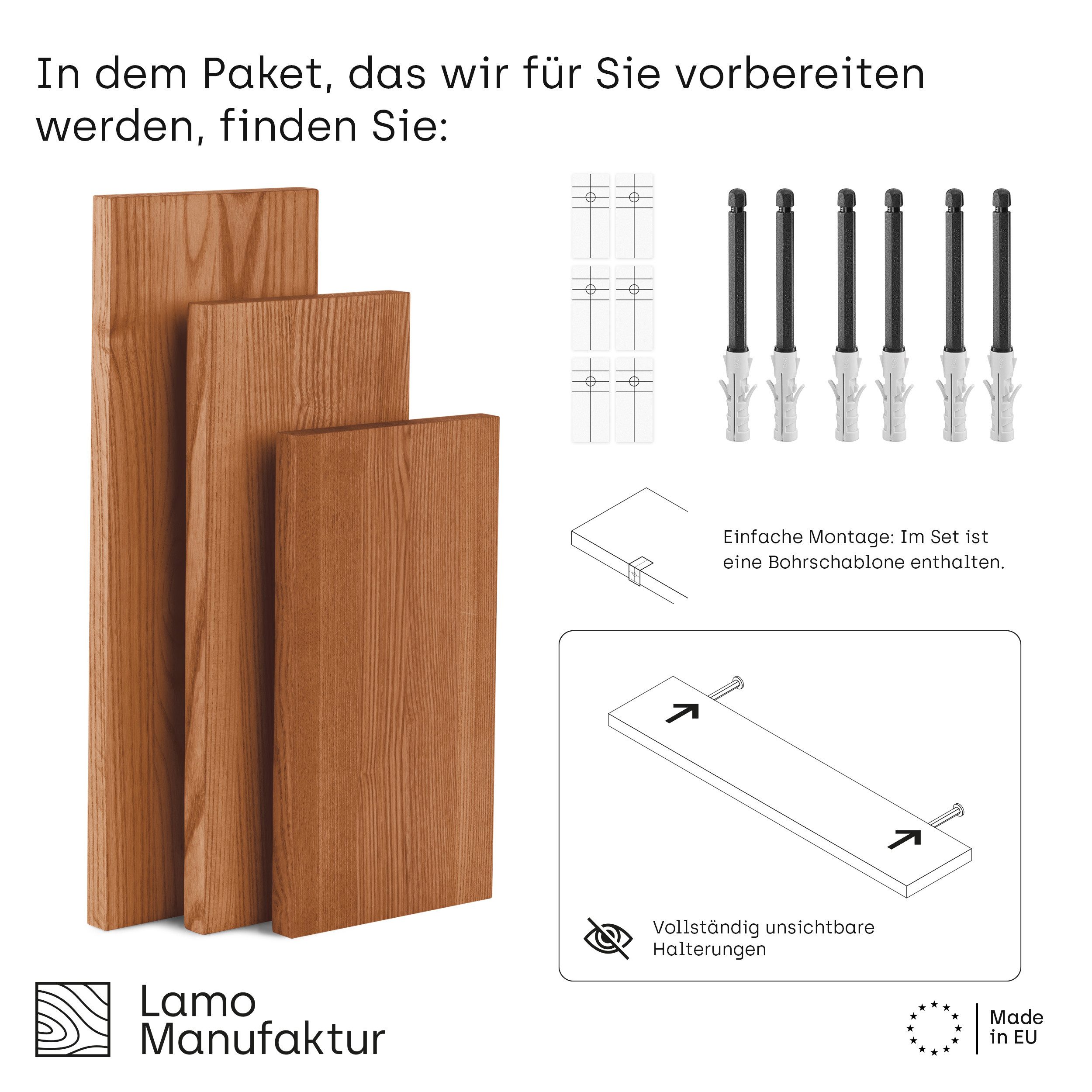 LAMO Manufaktur Wandregal LAMO Manufaktur 3 Stück Wandregal aus Holz 42/36/ günstig online kaufen