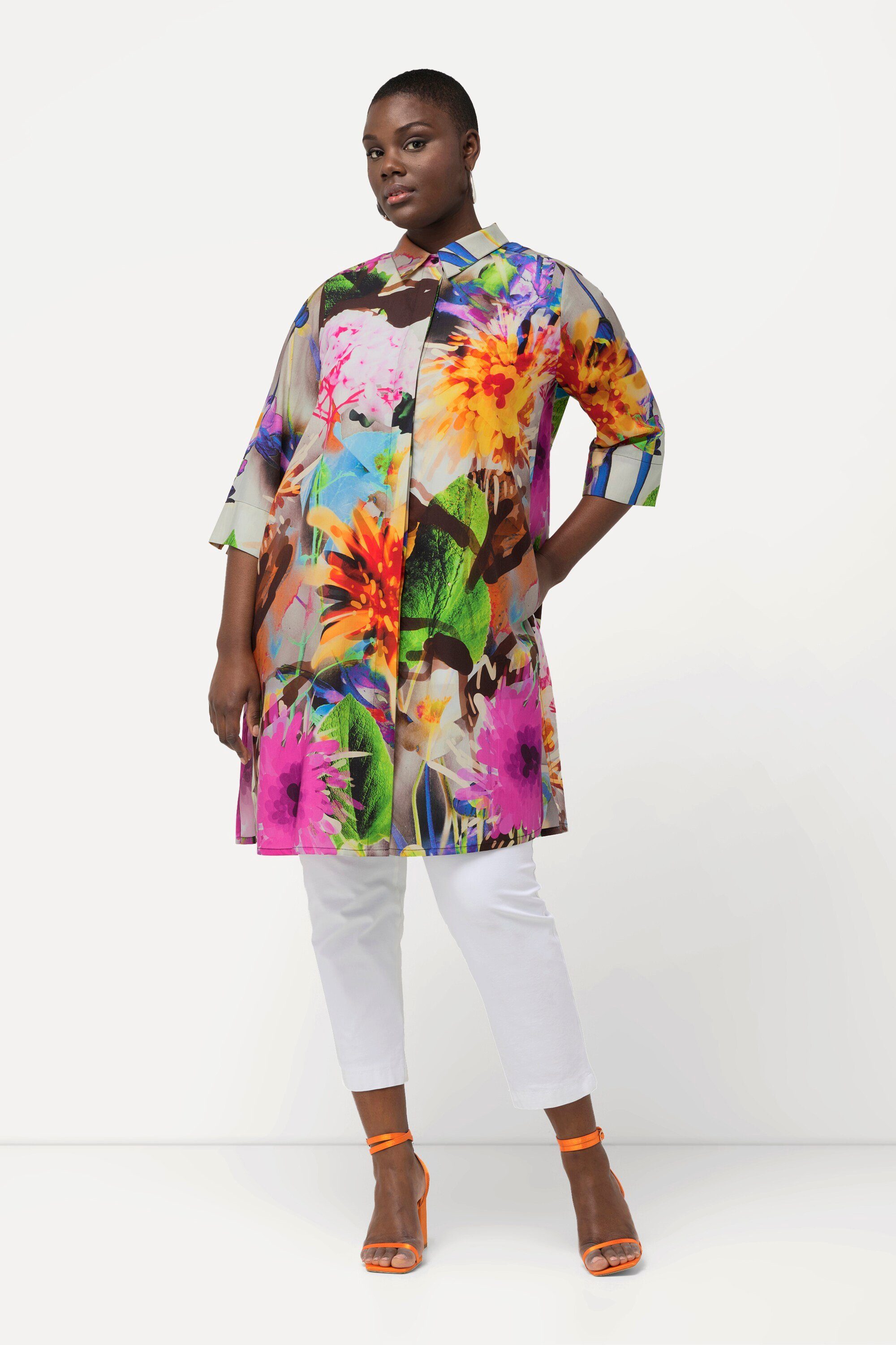 Ulla Popken Longbluse Lyocell-Longbluse Blüten Hemdkragen günstig online kaufen