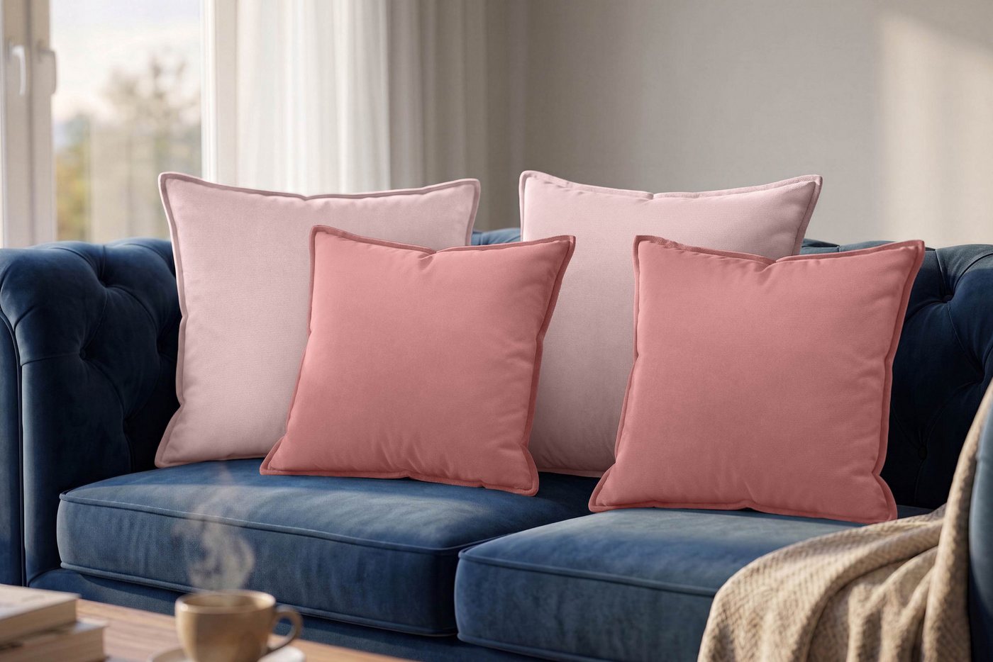 Amilian Dekokissen 4er Set Zierkissen Sofakissen Couchkissen mit Reißverschluss, inklusive Füllung für Sofa, Couch und Bett