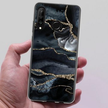 DeinDesign Handyhülle Glitzer Look Marmor Trends Dark marble gold Glitter look, Huawei P30 Lite New Edition Silikon Hülle Bumper Case Smartphone Cover