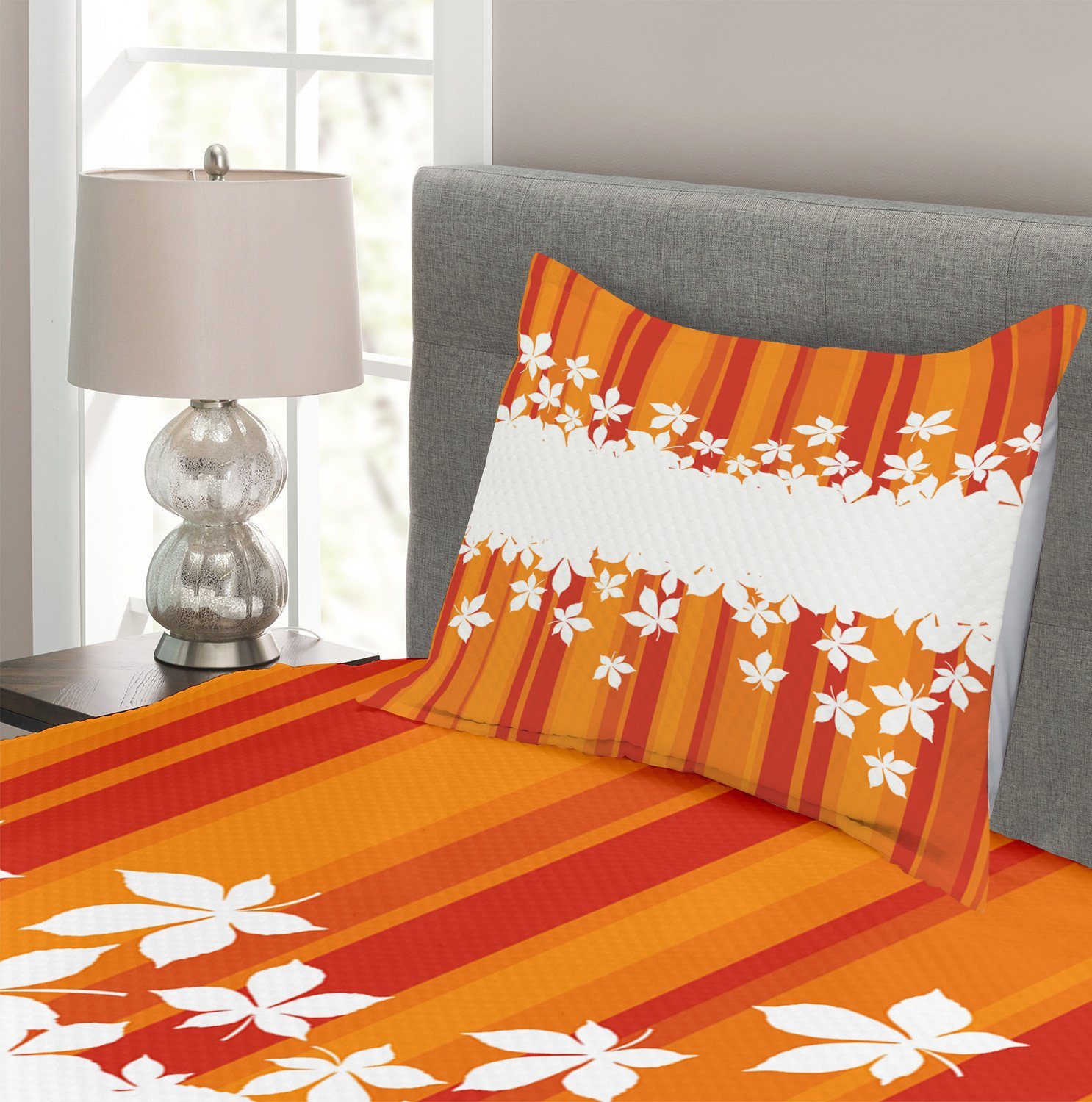Waschbar, Tagesdecke Farben Herbstliche Kissenbezügen Orange Stripes Abakuhaus, Set mit
