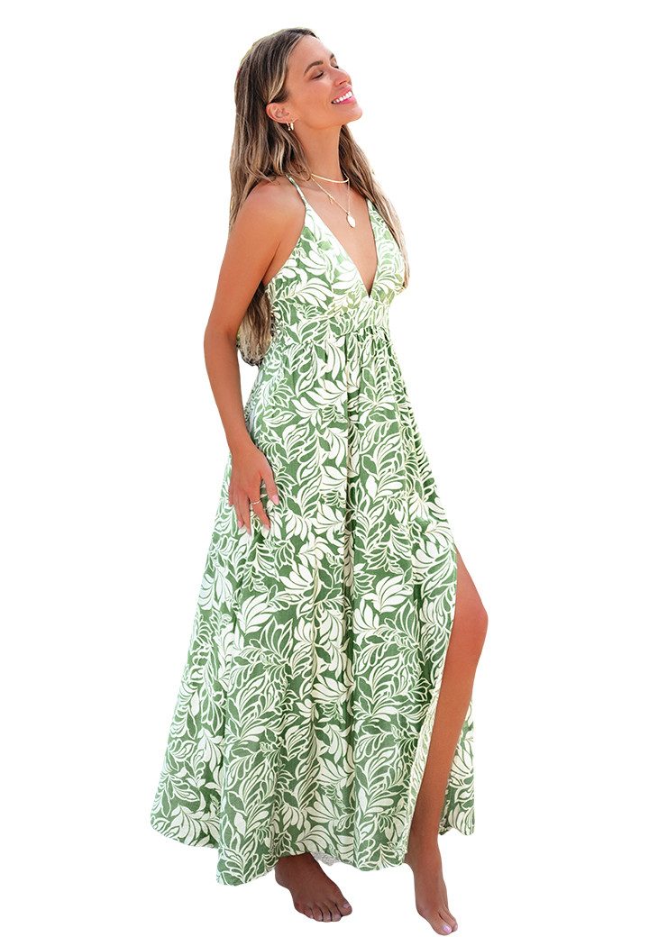 Cupshe Maxikleid Trägertop mit V-Ausschnitt Blumenmuster und Schlitz