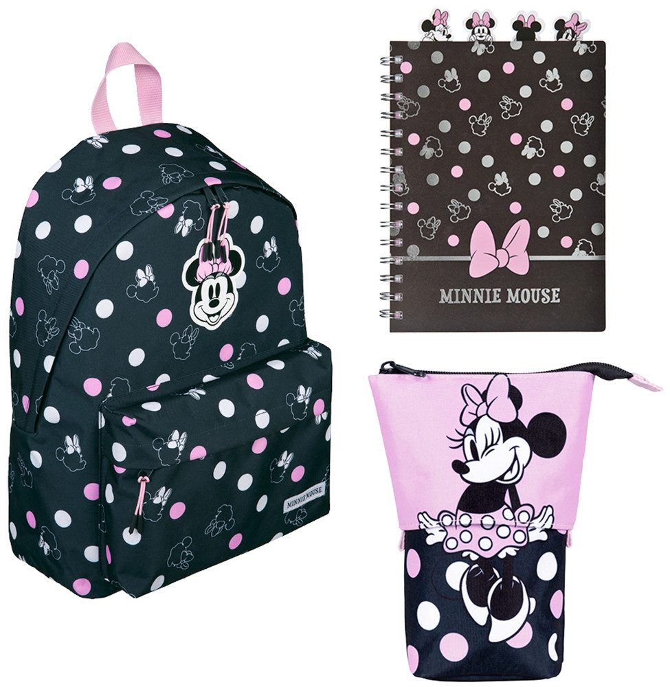 Scooli Kinderrucksack Minnie Mouse (Set, 3-tlg), inkluisve Notizbuch A5 und Mäppchen