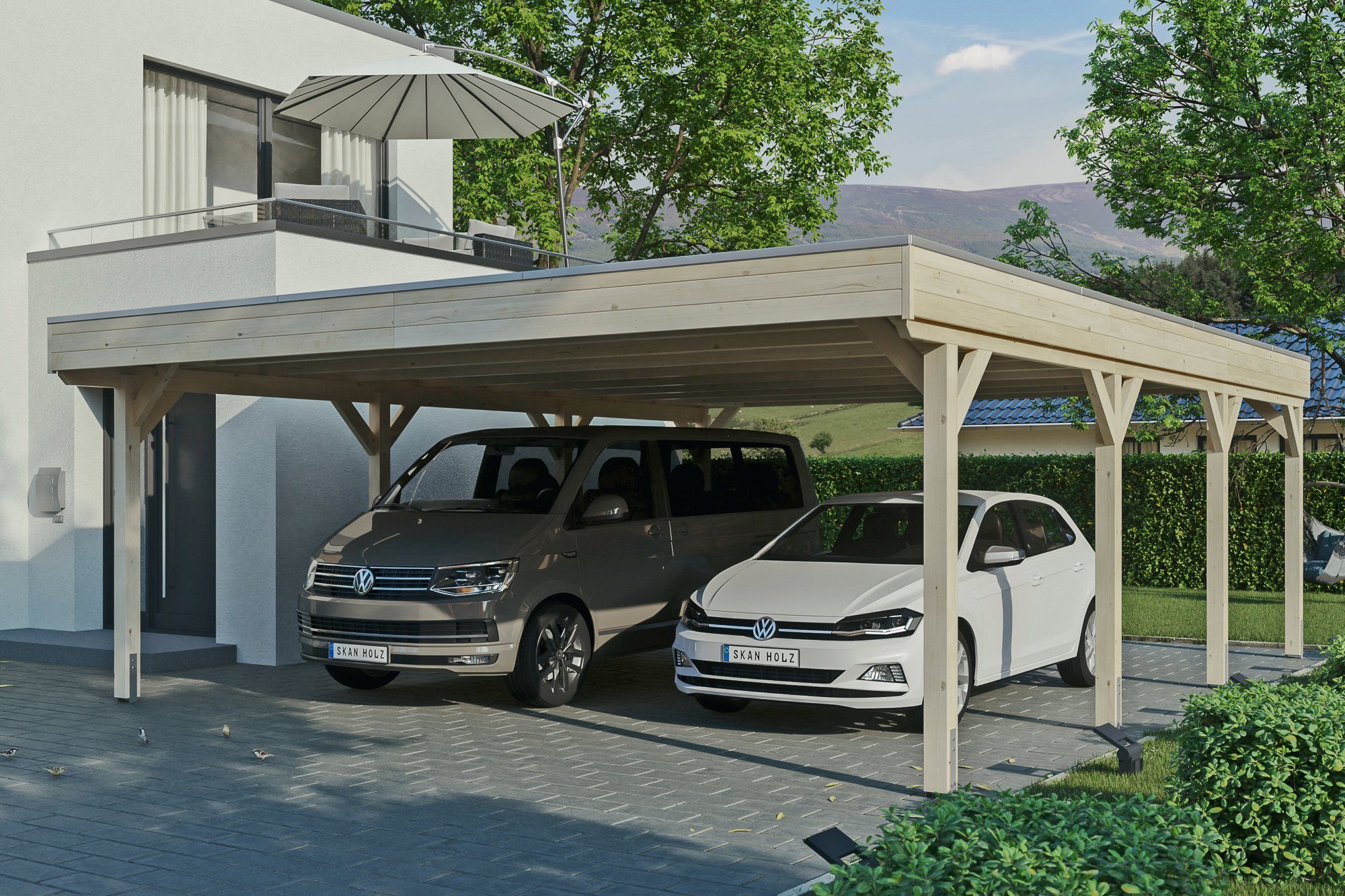 Skanholz Doppelcarport Grunewald, Einfahrtshöhe, BxT: 590 cm, cm mit 622x796 EPDM-Dach