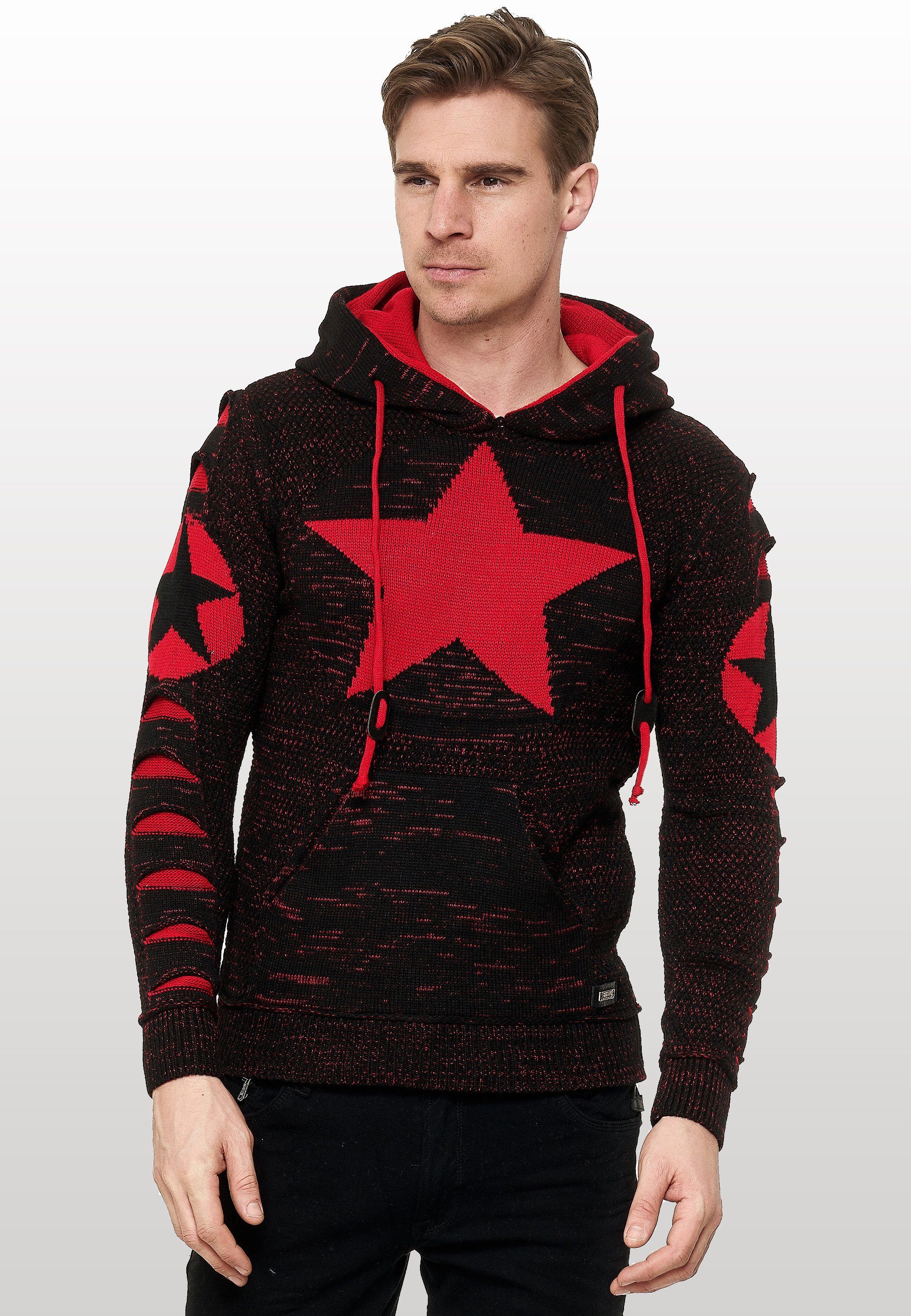 Kapuzensweatshirt mit Stern-Design Rusty schwarz-rot Neal großem