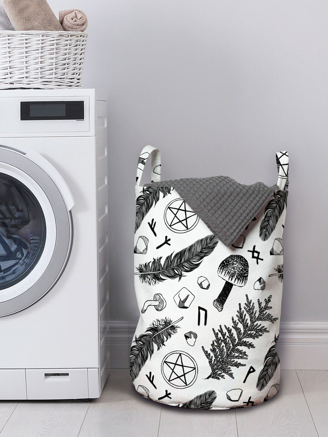 Abakuhaus Wäschesäckchen Wäschekorb mit Griffen Zusammensetzung Kordelzugverschluss Waschsalons, Mystisch Element für