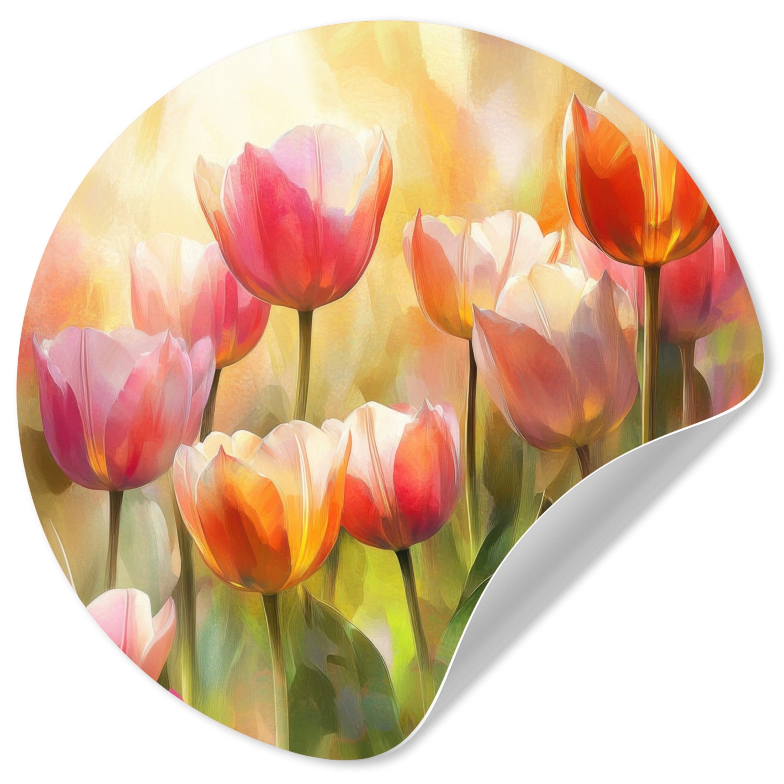 MuchoWow Wandsticker Tulpen - Märchenhaft - Farbenfroh (1 St), Wandtattoo Selbstklebend, Wohnzimmer Deko Aufkleber, 30x30 cm