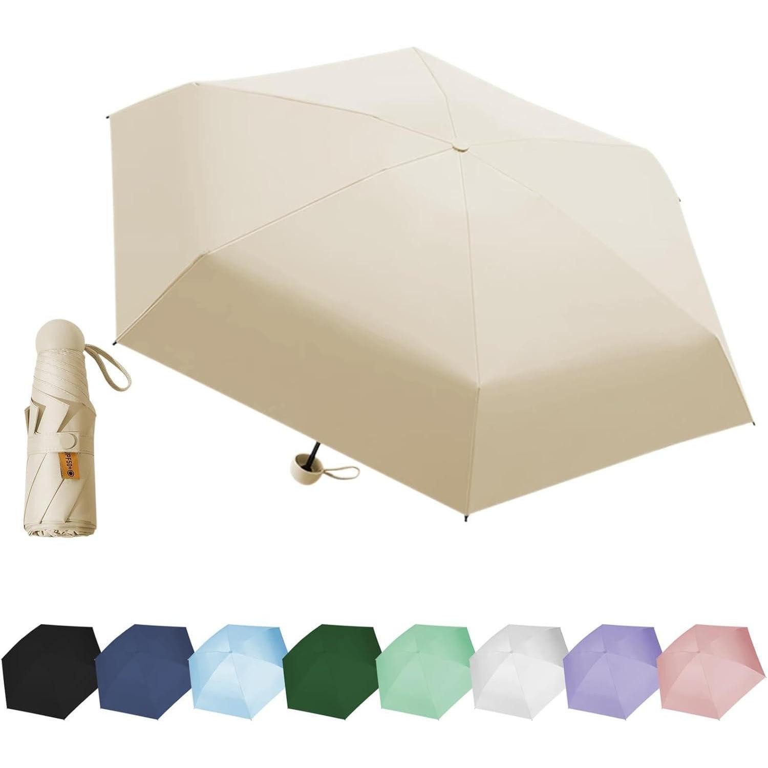LuxusKollektion Taschenregenschirm Regenschirm Mini Sechs Knochen UV Schutz Außenbereich Warme Sandfarbe