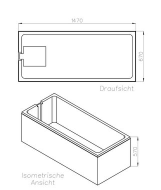 OTTOFOND Badewanne Set Körpferformbadewanne, (3-tlg), 1500/700 mm, Körperformbadewanne