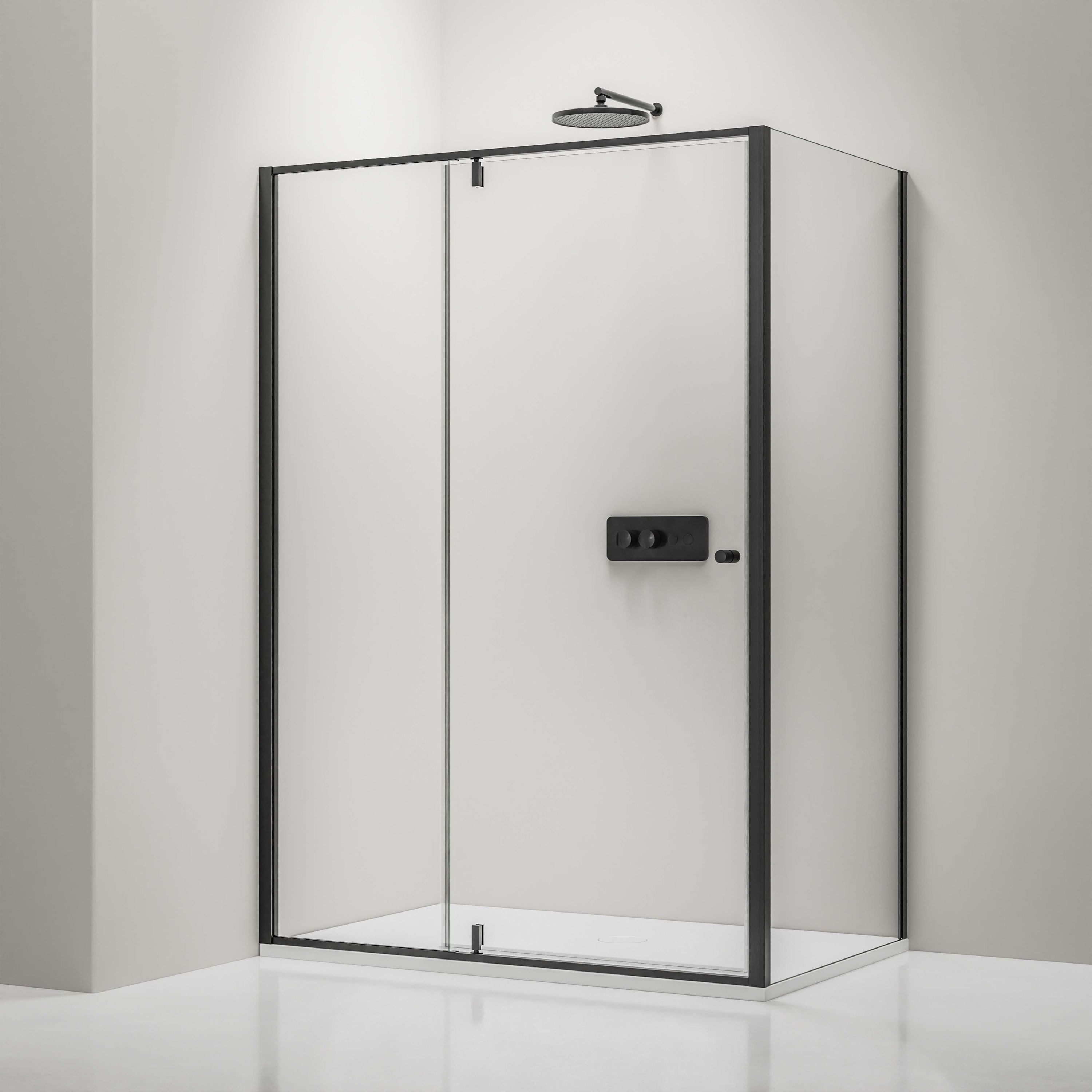 Bernstein Eckdusche NT606 FLEX 100x80 cm Schwarz, BxT: 100x80 cm, ESG Sicherheitsglas 6mm, Drehtür an Festfeld 100cm Seitenwand 80cm Schwarz 6mm Nano