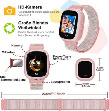 PTHTECHUS Smartwatch (1,4 Zoll, Android iOS), Kinder GPS 4G HD Touchscreen Uhr Telefon GPS Tracker SOS Videoanruf