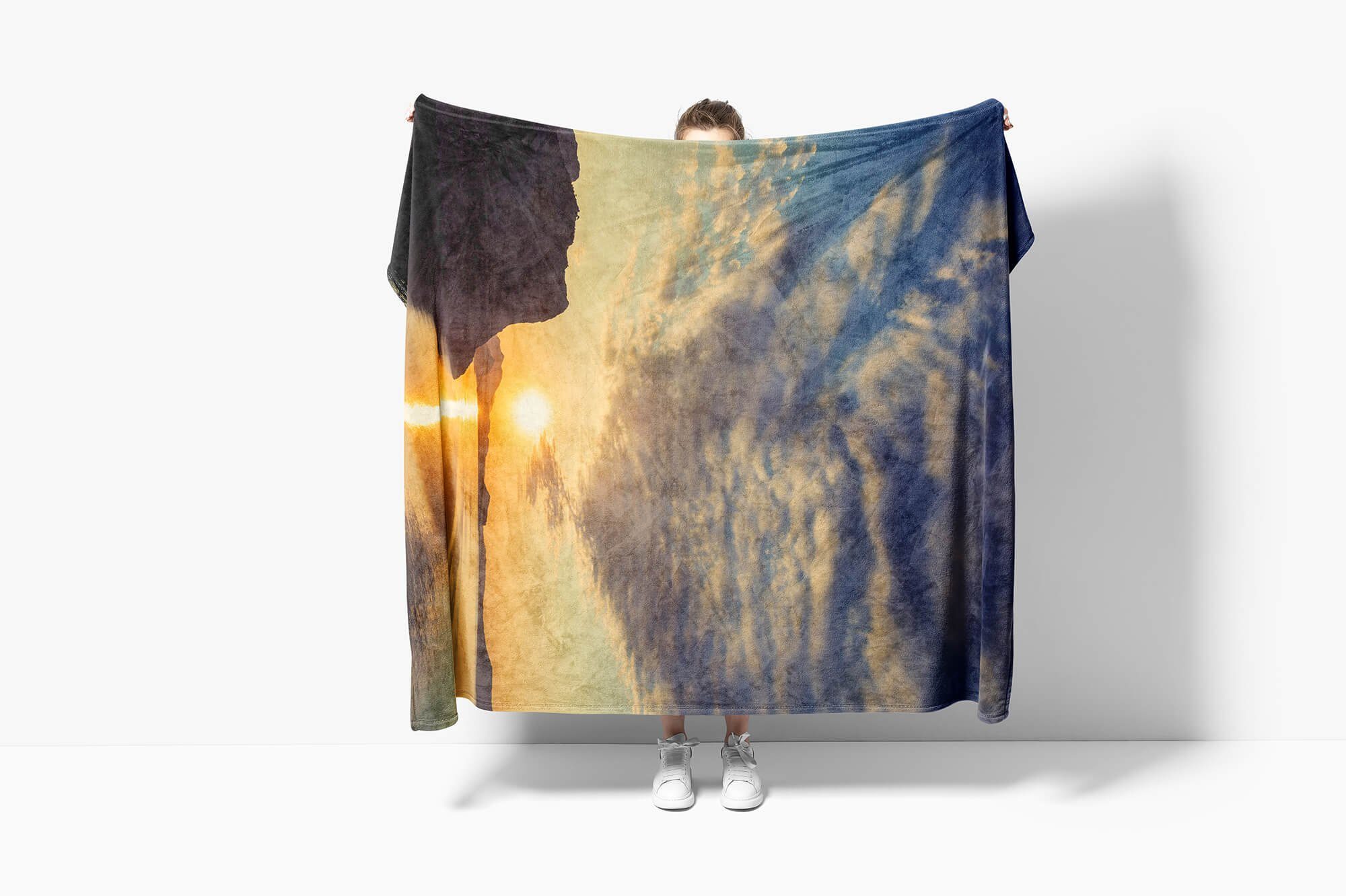 Strandhandtuch Kuscheldecke Fe, Handtuch mit Sonnenuntergang Sinus Saunatuch Baumwolle-Polyester-Mix Handtuch (1-St), Fotomotiv Handtücher Art